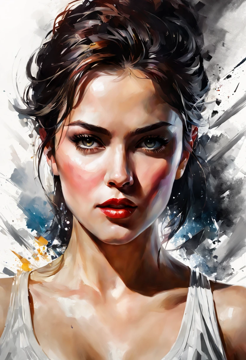 Ultra-realistic poster of a woman (Ultimate) in the film, by Pino Daeni, Karne Griffiths, Andreas Lee, Leonid Afremov, Alberti Seveso, Russ Mills white background, cinematic, high detail, bright, 3d rendering, illustration