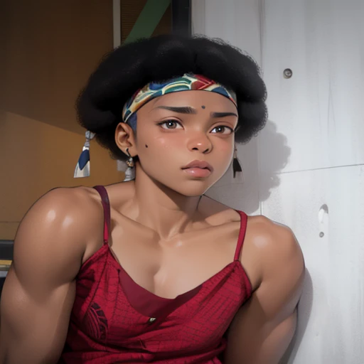 there is a woman with a headband on posing for a picture, with afro, by Chinwe Chukwuogo-Roy, 18 years old, inspired by Chinwe Chukwuogo-Roy, she is about 1 , she is about 2 0 years old, she is about 20 years old, light skinned african young girl