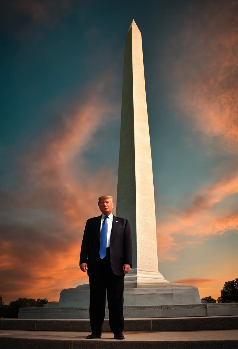 A photo of the user standing next to a replica of the Washington Monument,original,Donald Trump