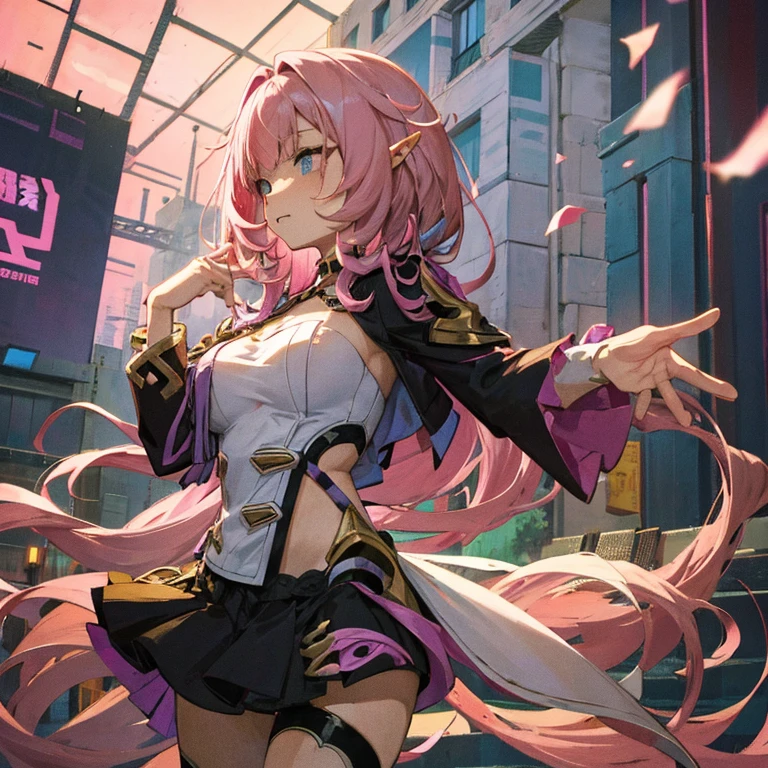 yae miko gamer girl, pink hair, purple eyes