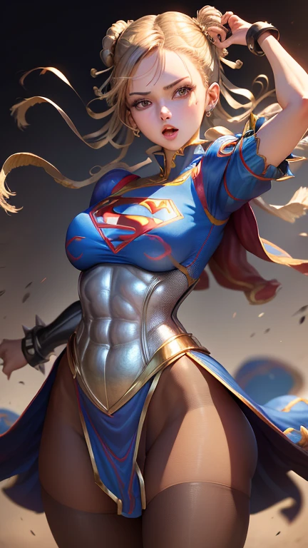 (best quality, master part, absurdos)), 1girl(Supergirl),20 anos, corpo definido, expressivos e olhos azuis, Seios enormes, nu, peito enorme, quadris largos