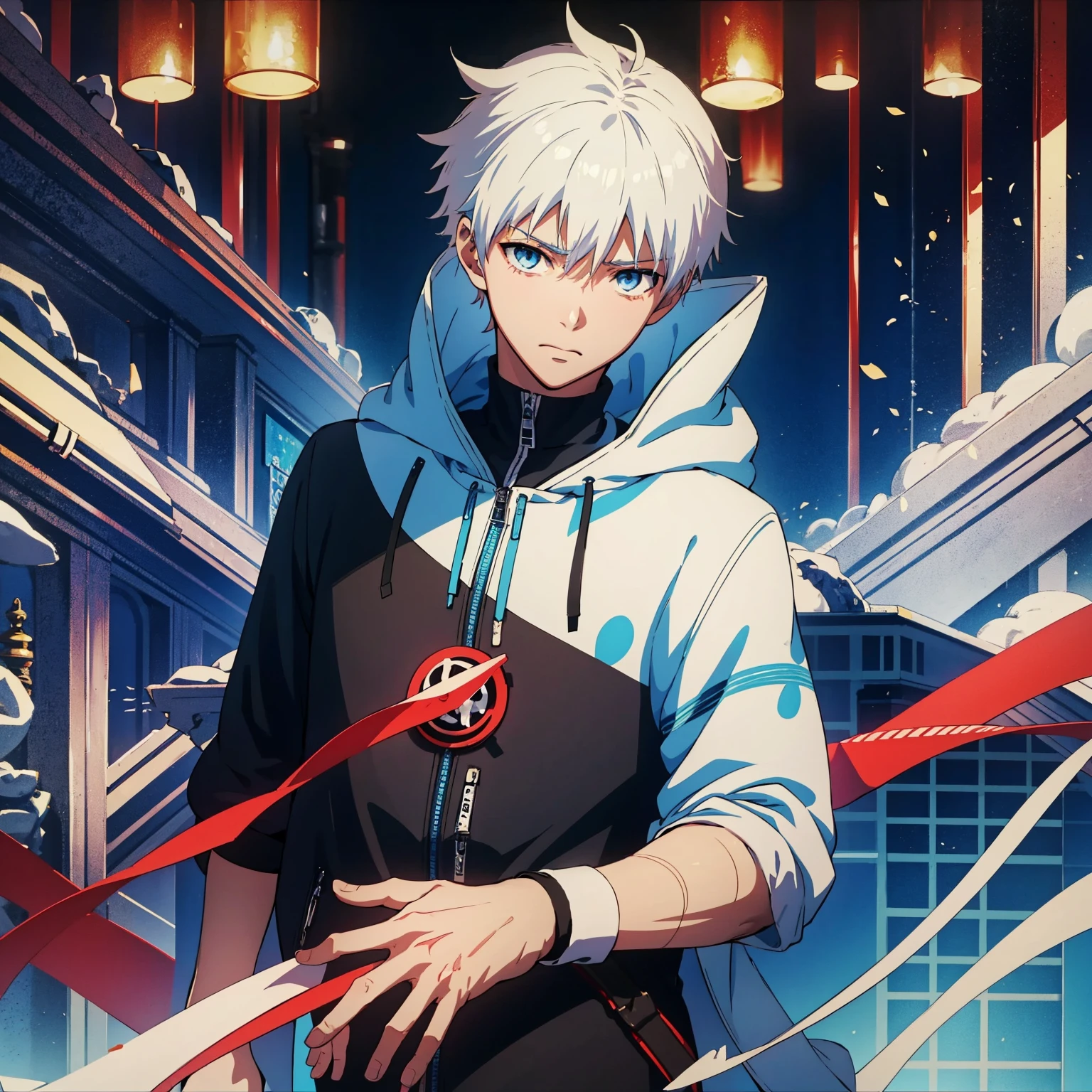 anime boy with white hair, red eyes and black hoodie holding his hand to his face, anime style 4 k, tall anime guy with blue eyes, 2 d anime style, anime boy, best anime 4k konachan wallpaper, 4k anime wallpaper, anime wallpaper 4k, anime wallpaper 4 k, ultra hd anime wallpaper, badass anime 8 k, nightcore, 2 d anime