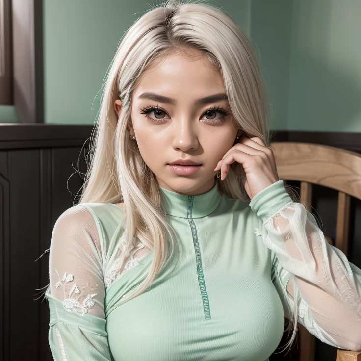 mulher bonita com vestido branco decotado, seios grandes, rustic setting, her hair is white, taken in the early 2020s, coreana, Shin Ryu-jin. ((realistic lighting, melhor qualidade, 8k, master part: 1.3)), Clear focus: 1.2, 1girl, figura perfeita: 1.4, abdominais finos: 1.1, ((Cabelos loiro claro)), (vestido branco : 1.4), (Casa, day at night: 1.1), Casa, rosto muito bonito, double eyelids, Selfie, Ryujin do itzy, garota coreana, improved and perfected facial features.