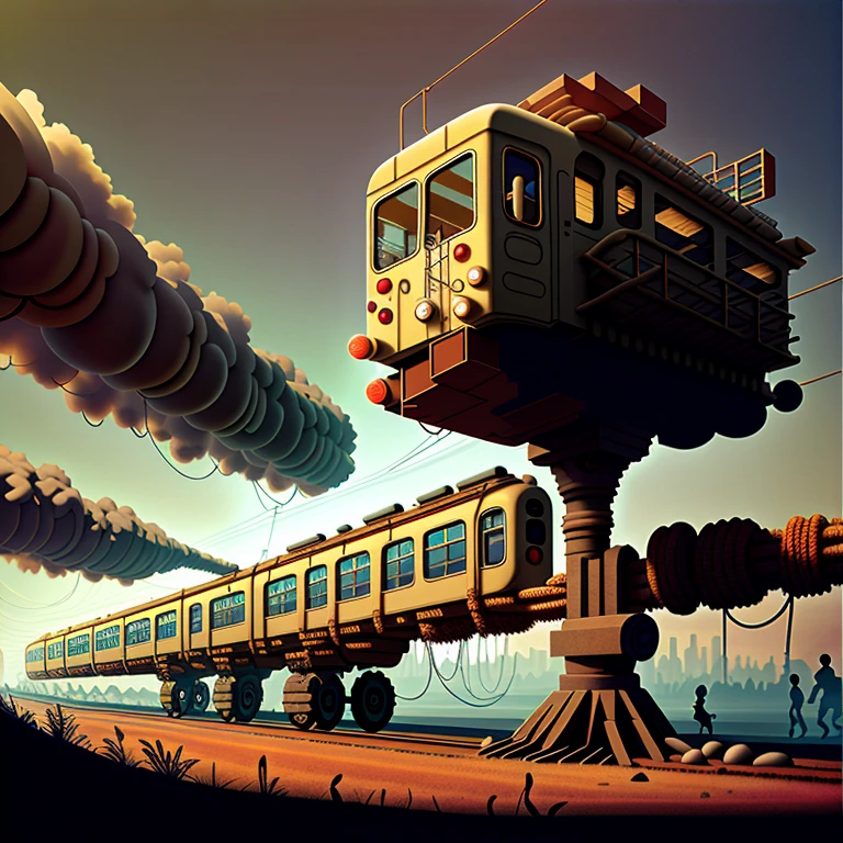 surreal art, train