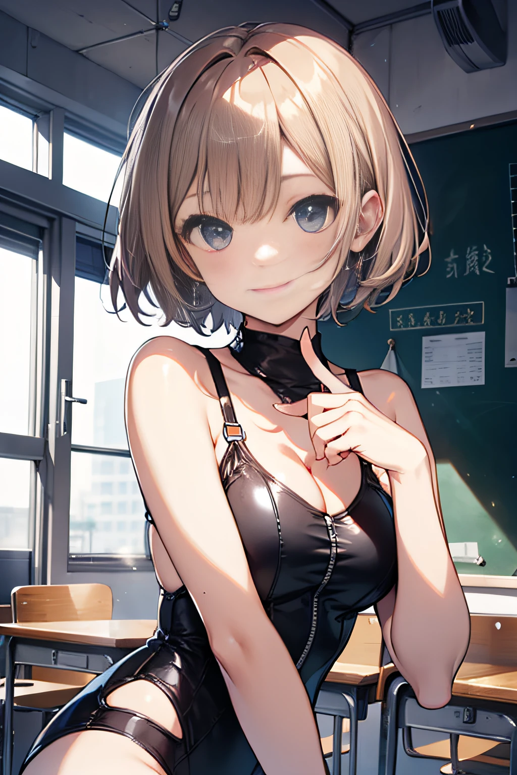 top-quality、Full limbs、complete fingers、Slender beauty、short-hair、bobhair、Smile、monokini, School uniform