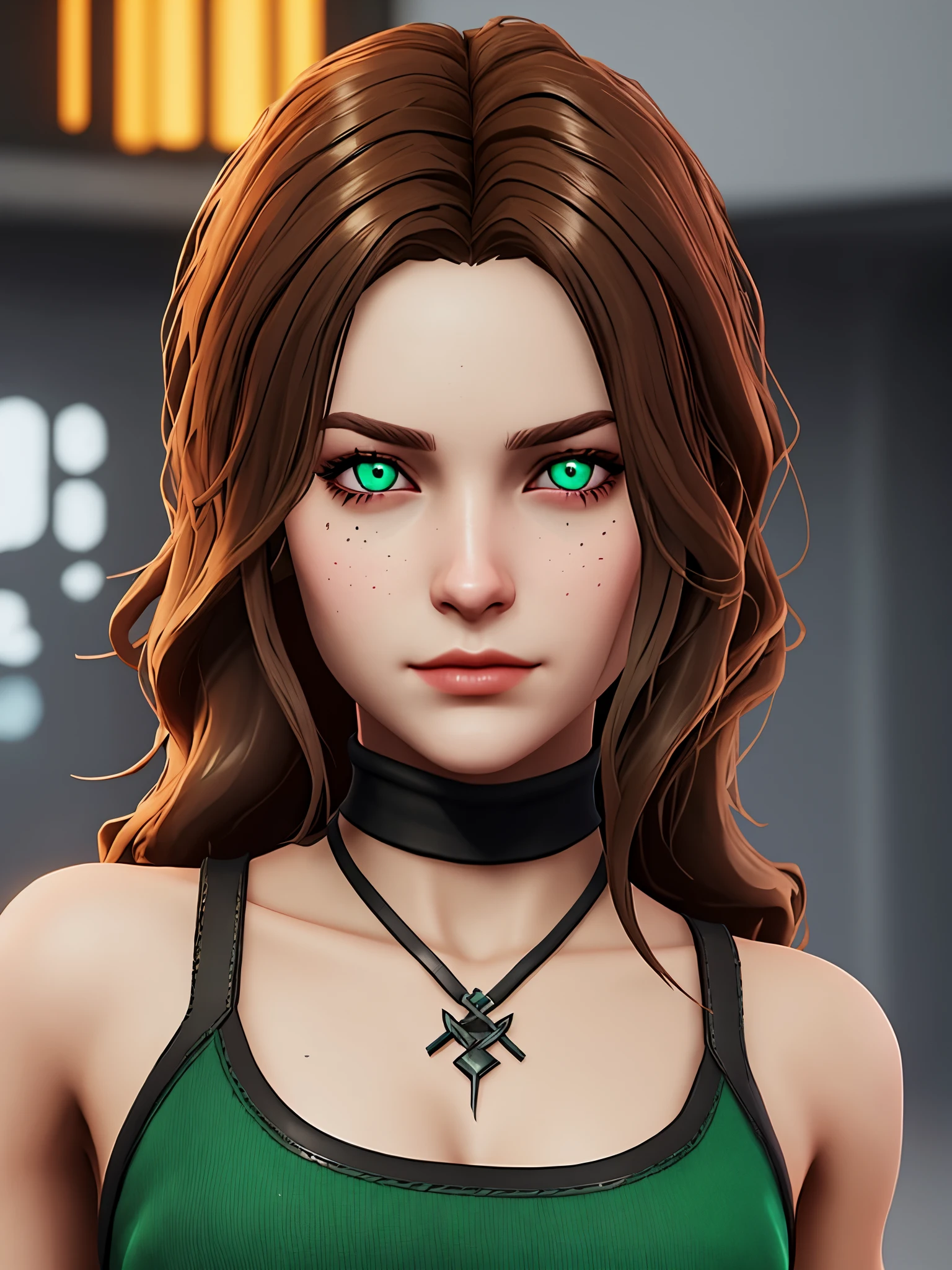 braune haare, Kizi ,unreal-engine,fortnite, dark green eyes,