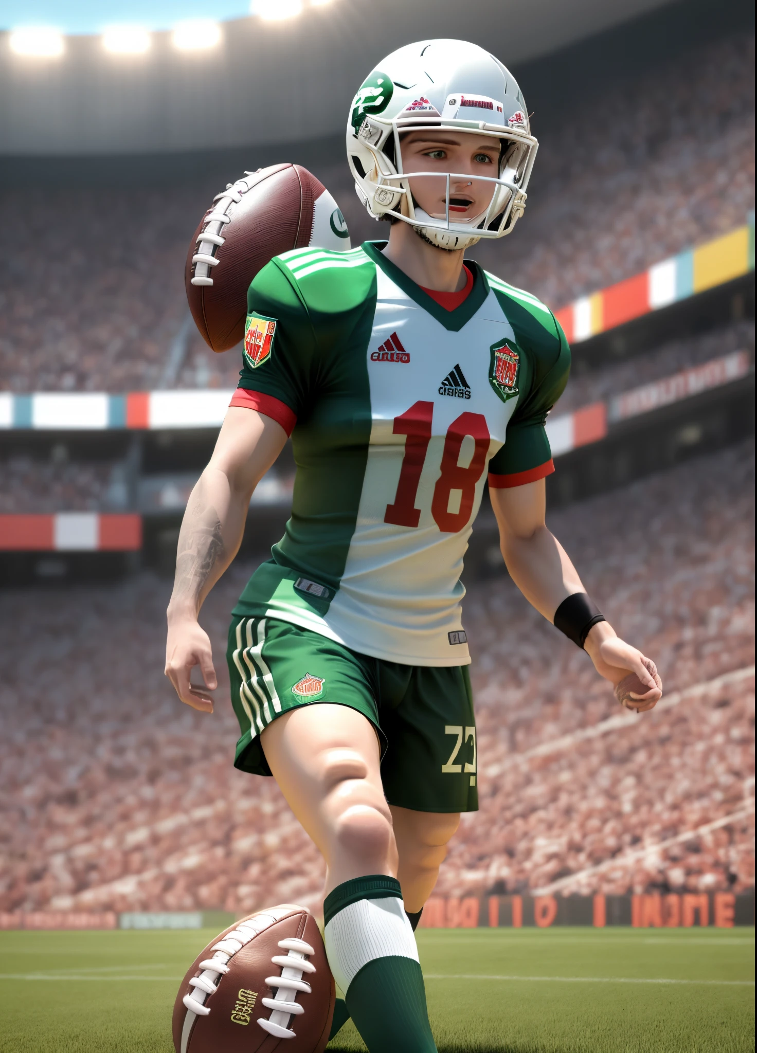 Football shirt with green and white vertical stripes on the bottom, 3D gradient