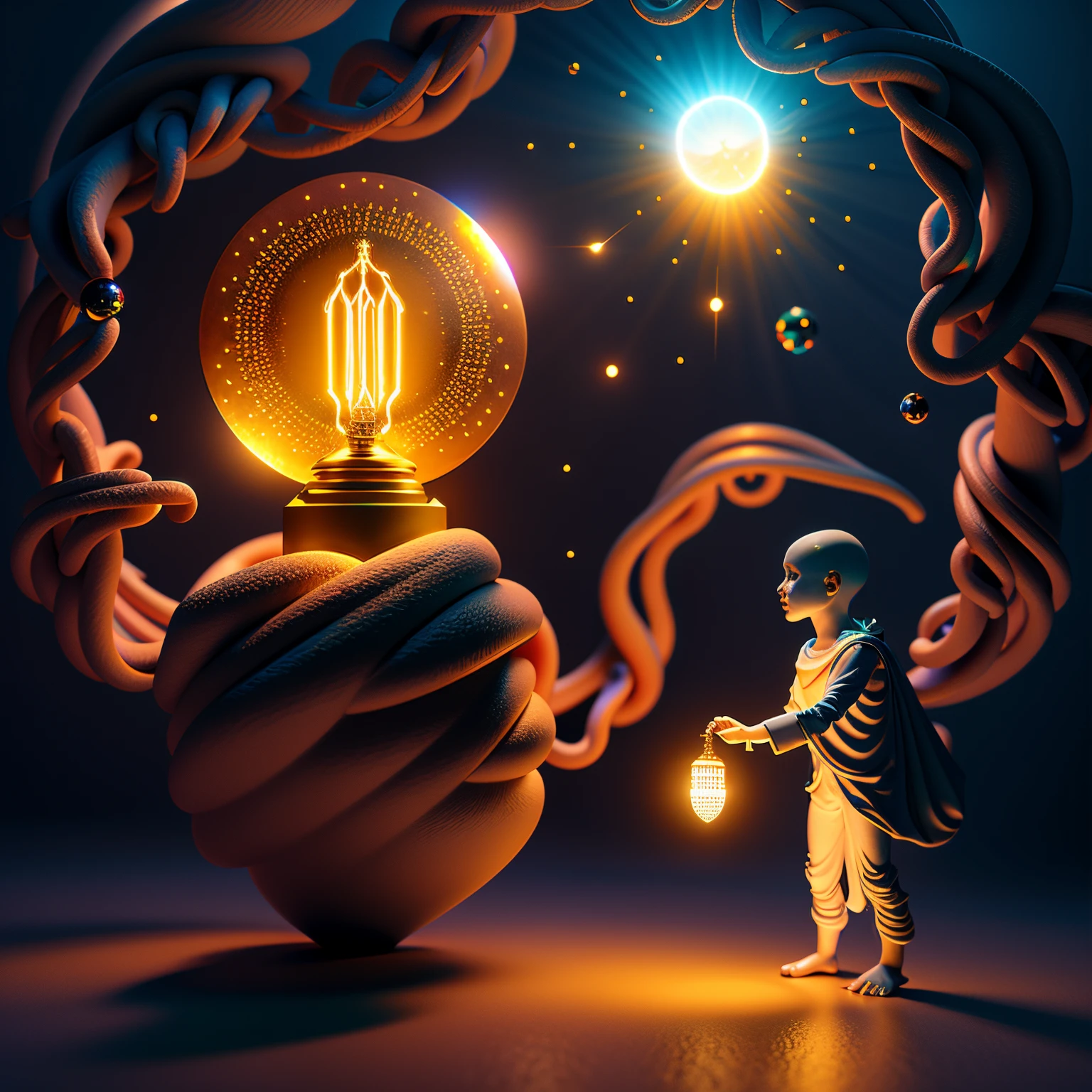 surreal art, let there be light, top quality, 32K, 72dpi, uhd, intricate details, 3d render, 35mm, cinematic lighting