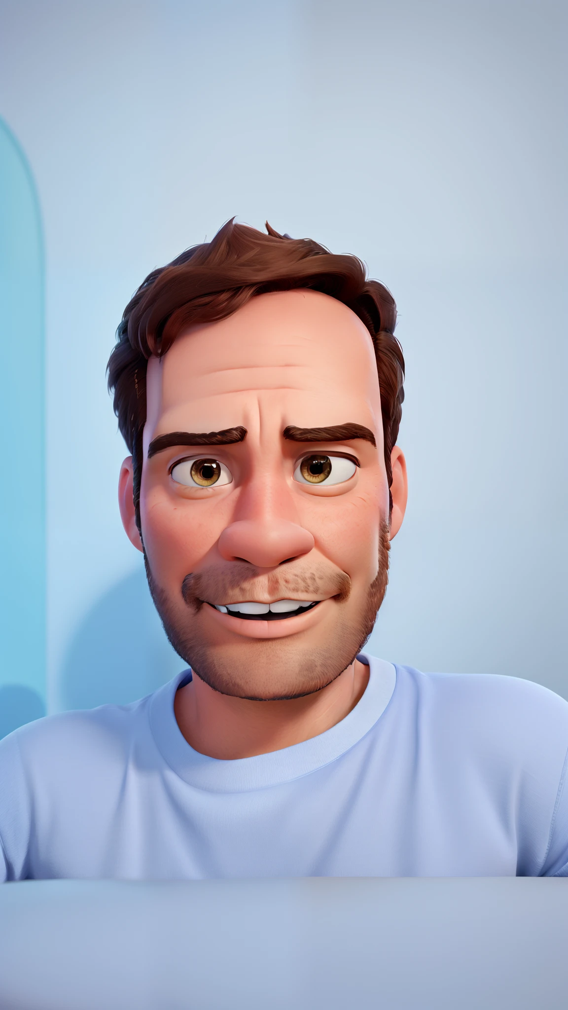 3D PIXAR DISNEY STYLE MOVIE POSTER, HOMEM MORENO, CABELO LISO e COM BARBA