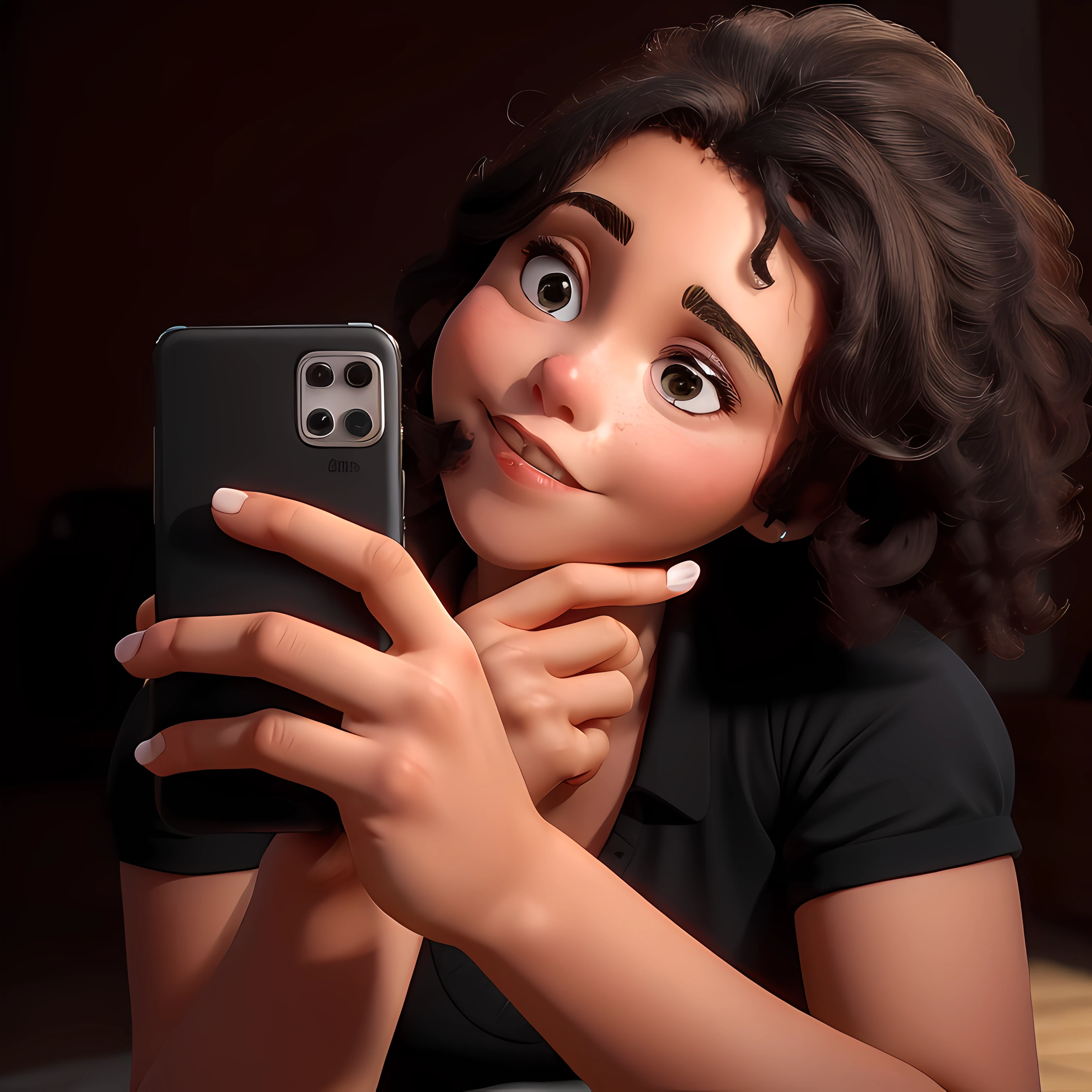 obra-prima, de melhor qualidade, Uma jovem morena com cabelo cacheado curto.