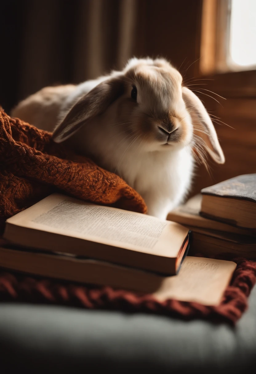 A photo of a cozy rabbit-themed blanket and a good book,original,I love rabbit.