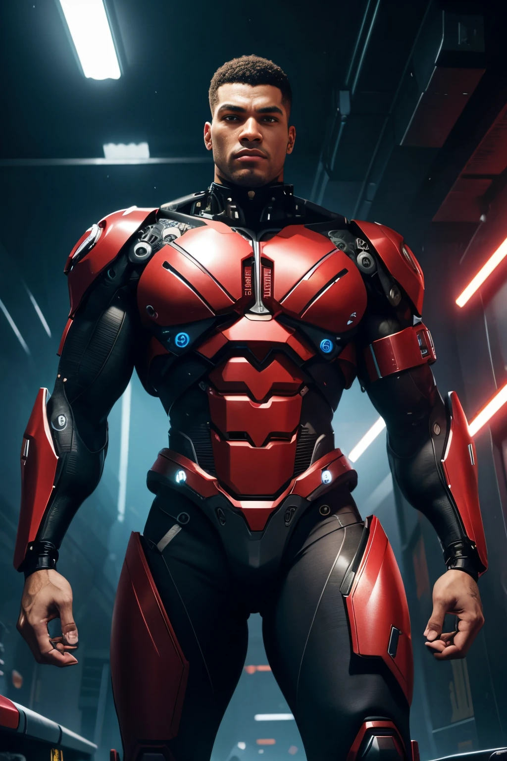 cyborg geant homme univers de jeux vidéo ???? et rouge