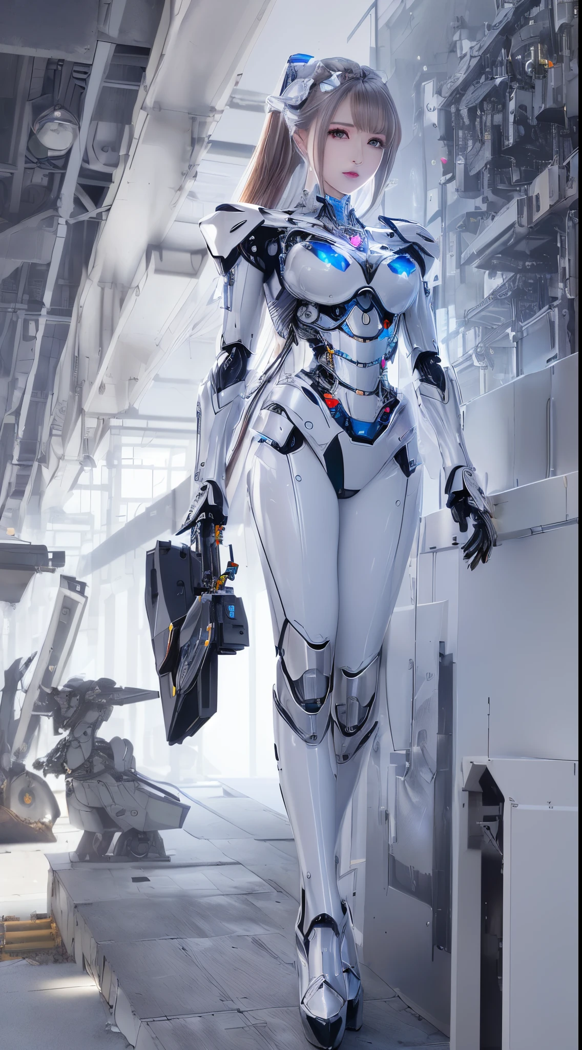 ((masutepiece)), ((top-quality), high quarity、ultra-definition, (Realistic、photoRealstic), ((well proportioned face))、fulcolor 、(scientific fiction)、(独奏)、Beautiful robot woman、((Maintenance of combat robots))、(Perfect robot joint:1.3)、(Detailed electronic board:1.3)、(Machine frame:1.3)、White porcelain mechanical armor、(Oval curvaceous face)、(machine components:1.3)、(Almond-shaped eyes without emotion)、thin mouth、deadpan、(Perfect mechanical two-handed:1.3)、(abandoned factory)、Perfect robot legs、high-heels、Sit with your back to the wall、(Death of the robot)