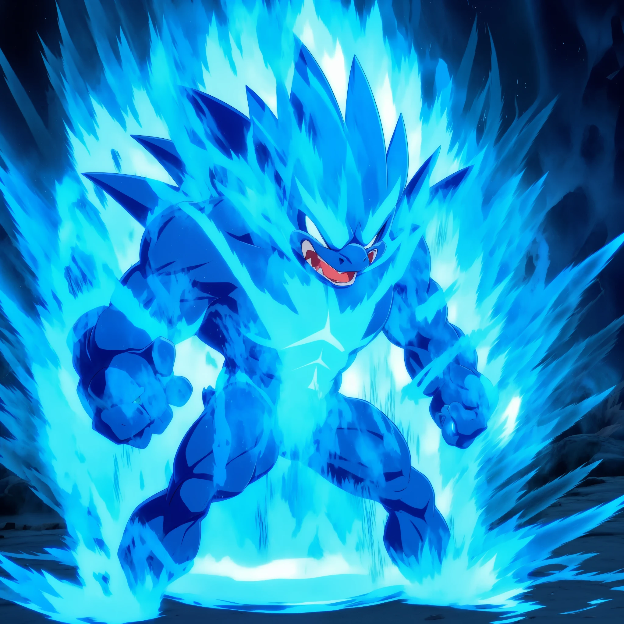 Ki Charge, blue aura, Obra-prima, solo, dragon sonic musculoso correndo, 8k, com raios azuis, cinematico, realista, luz brilhante, facing-camera, olhos piscando em azul neon, eletrict body,