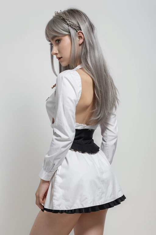((Masterpiece)), (highest quality))), (Character design sheet, national costume, same character, front, side, back), illustration, 1 girl, full body, silver hair, eye hair, beautiful eyes, princess cut, environmental change scene, short skirt, shyness, woman, girl, standing, goth loli, V-tuber, chartaan betarola, (simple background, white background: 1.3) ( Masterpiece:1.2), (Best Quality:1.3)