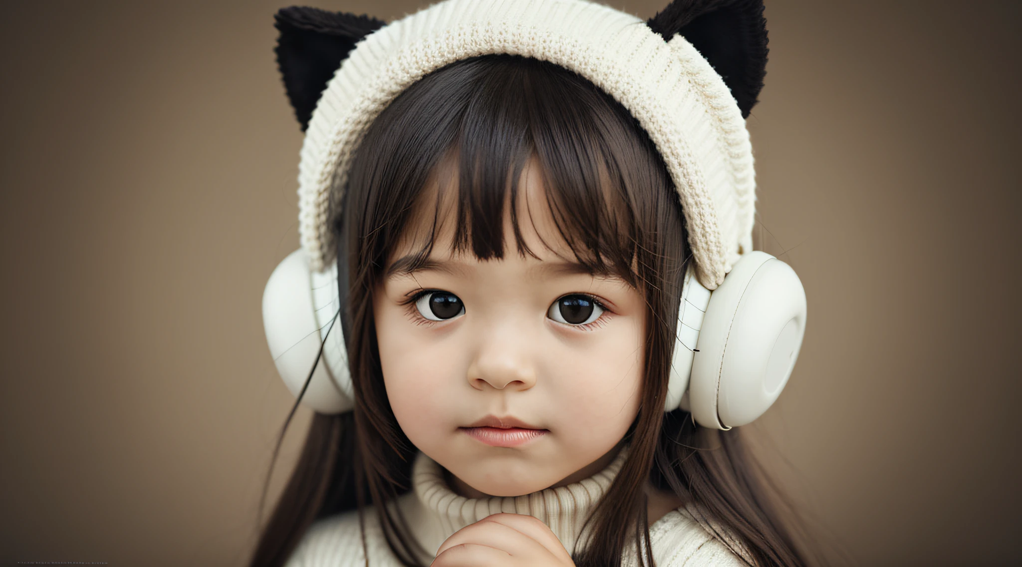 GIRL BLONDE CHILD with long hair wearing a white sweater and black ear warmers, sleepy, wearing cute black scarf, sick with a cold, cold, loli, a cold, cute bangs, with cute white skin, ears, sleepy face fashion model, sad, twintails white_gloves, cute skin, teen, freezing cold nights, cold winter, black ears