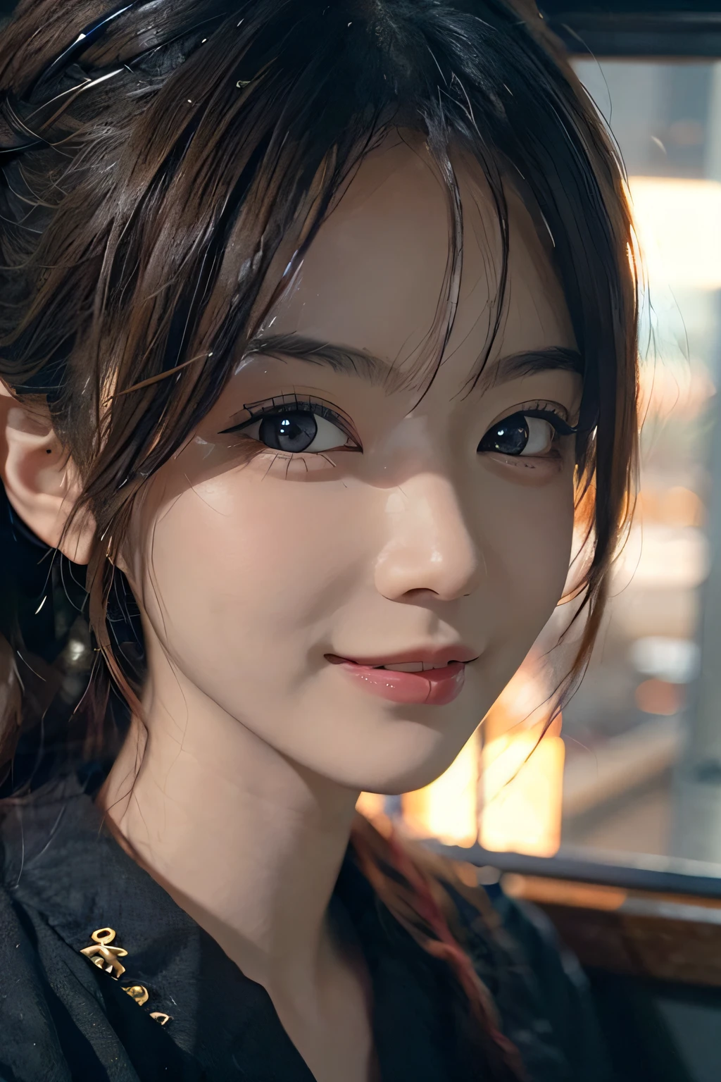 (A hyper-realistic) , (Increase the resolution), (8K), (ighly detailed), (beatiful detailed eyes), (best qualtiy), (ultra-detailliert), (masterpiece), (wall-paper), (详细的脸), 独奏,1 rapariga, perfect beautiful japanese woman:1.4、age19、looking at the viewers, delicate detail, A detailed face, murky, deep-shadows, A smile,