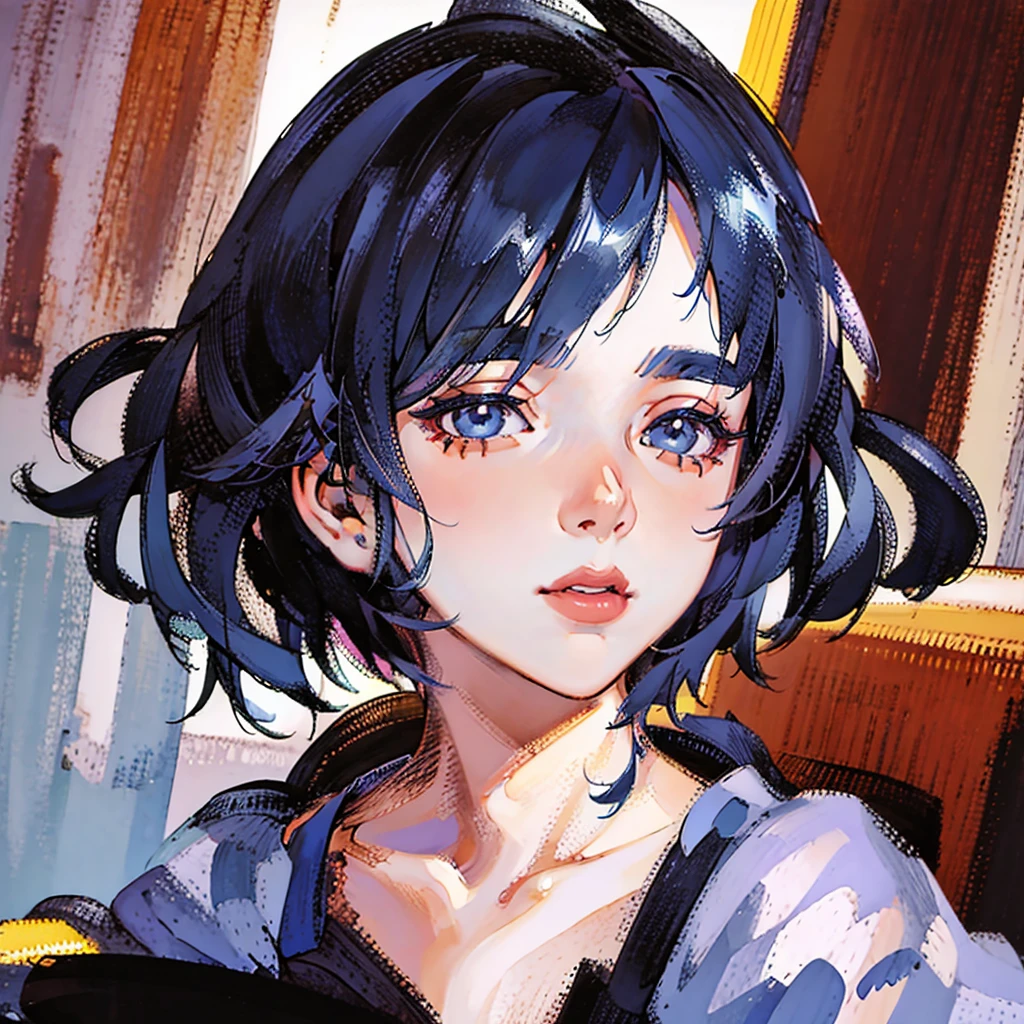 Close up portrait of woman in black and blue dress, 4K highly detailed digital art, 4k detailed digital art, realistic digital art 4k, realistic digital art 4 k, stunning digital illustration, portrait beautiful sci - fi girl, portrait of a sci - fi woman, Digital Artwork 4K, the cyberpunk girl portrait, beautiful cyberpunk girl face, epic portrait illustration
