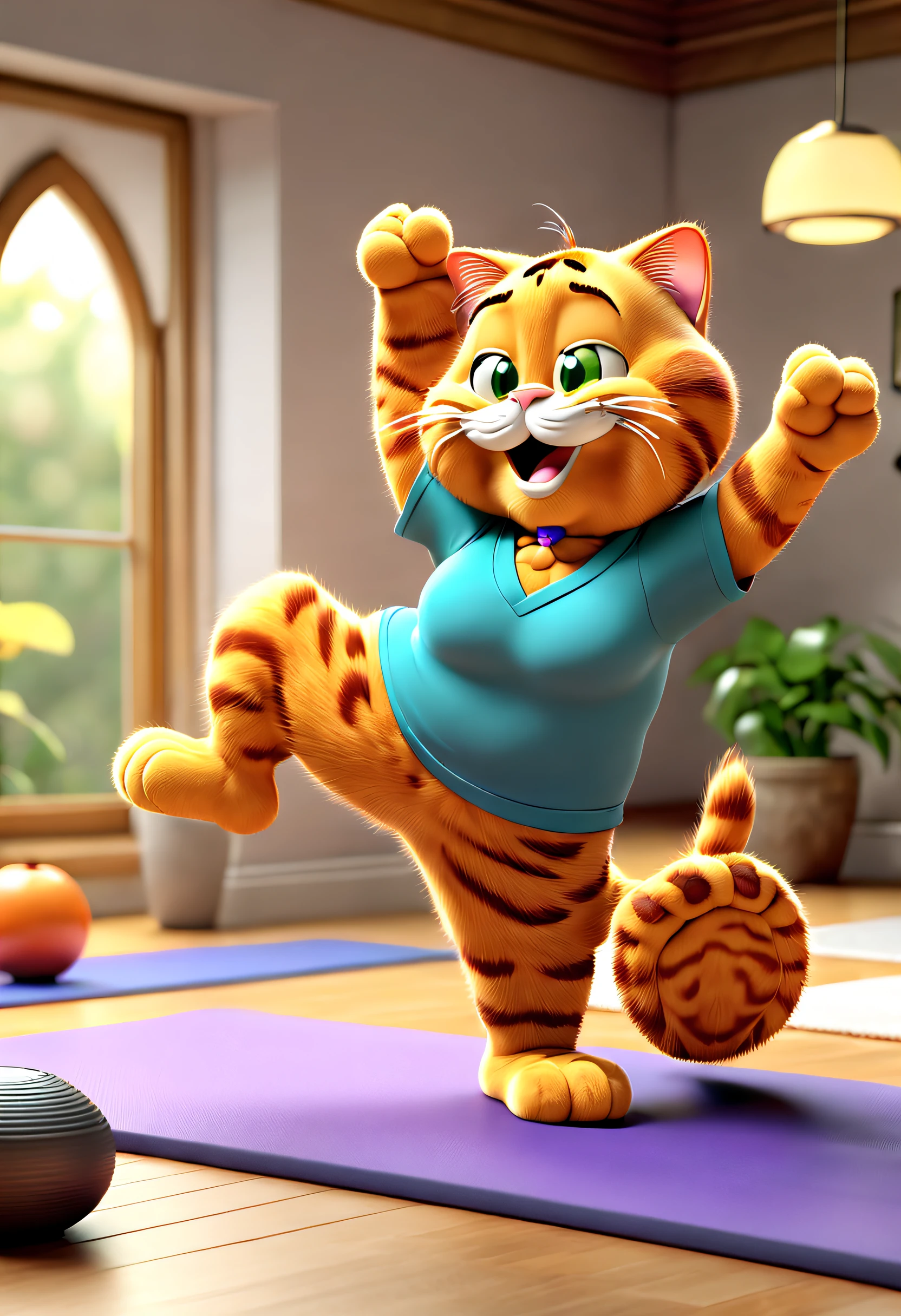 tmasterpiece, Best quality, (Very detailed CG unified 8k wallpaper), (Best quality), (Best Best Illustration),Garfield doing yoga