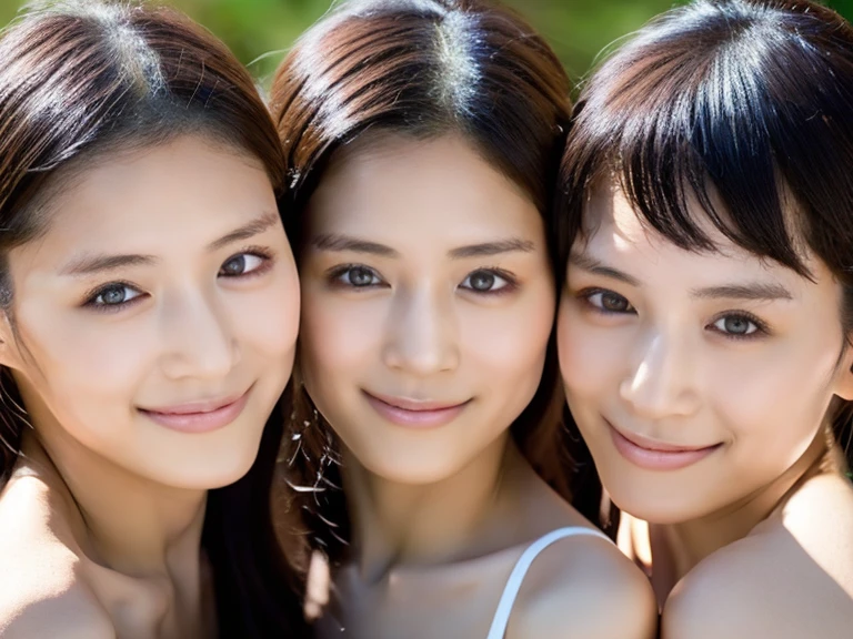 3 women, cousin, Contact, warm relationship, Beauty, masterpiece, nudity, sorry, 따스한 smile, better quality, highest resolution, ((don&#39;t split)),((realistic:1.4, RAW photos, ultra high resolution,The best images, beautiful detailed eyes, natural color lip, ((random age)), smile