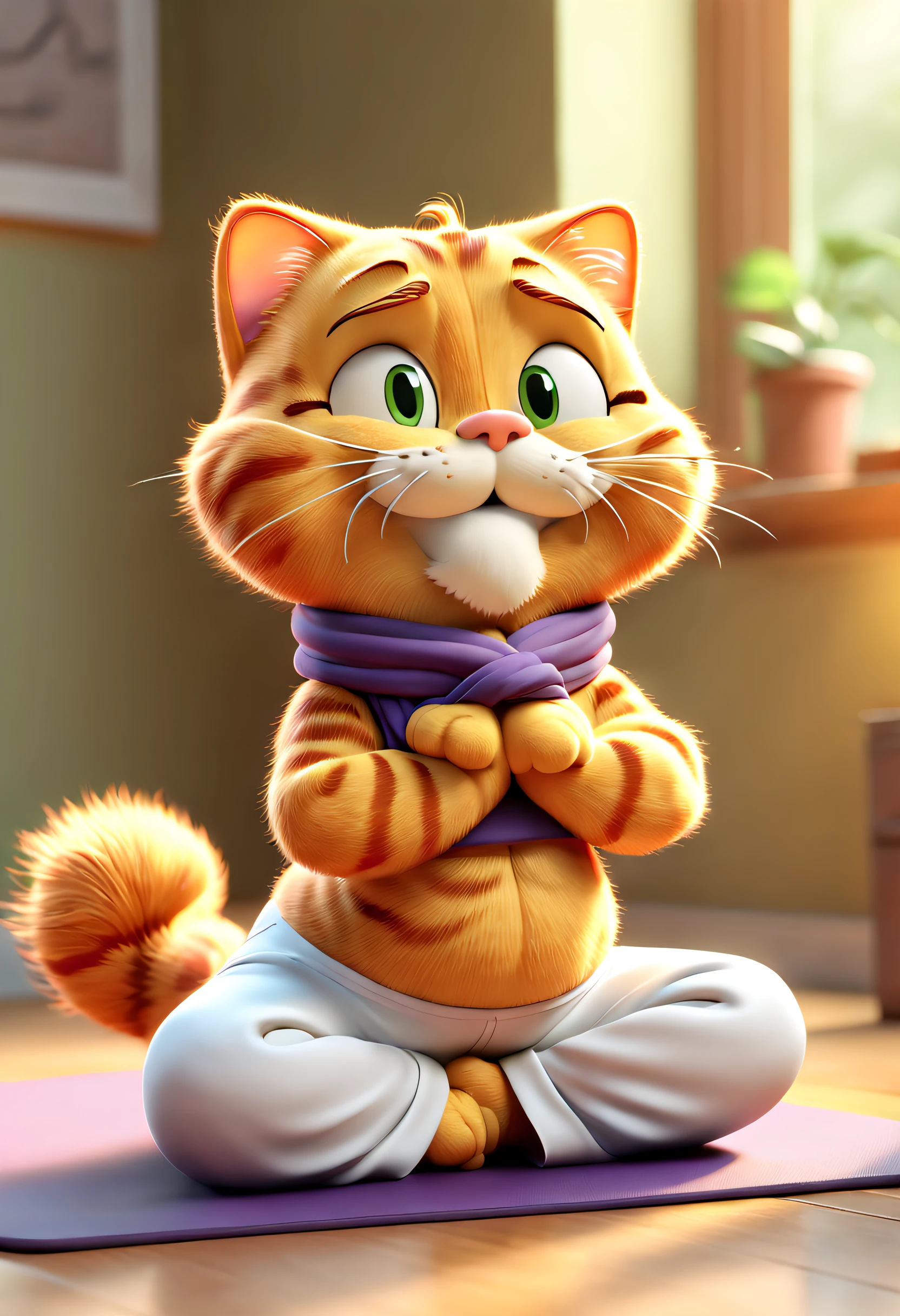 tmasterpiece, Best quality at best, (VerydetailedCG),(8k wallpaper), (Best quality at best), (Best Best Illustration),Garfield is practicing yoga,Upward dog