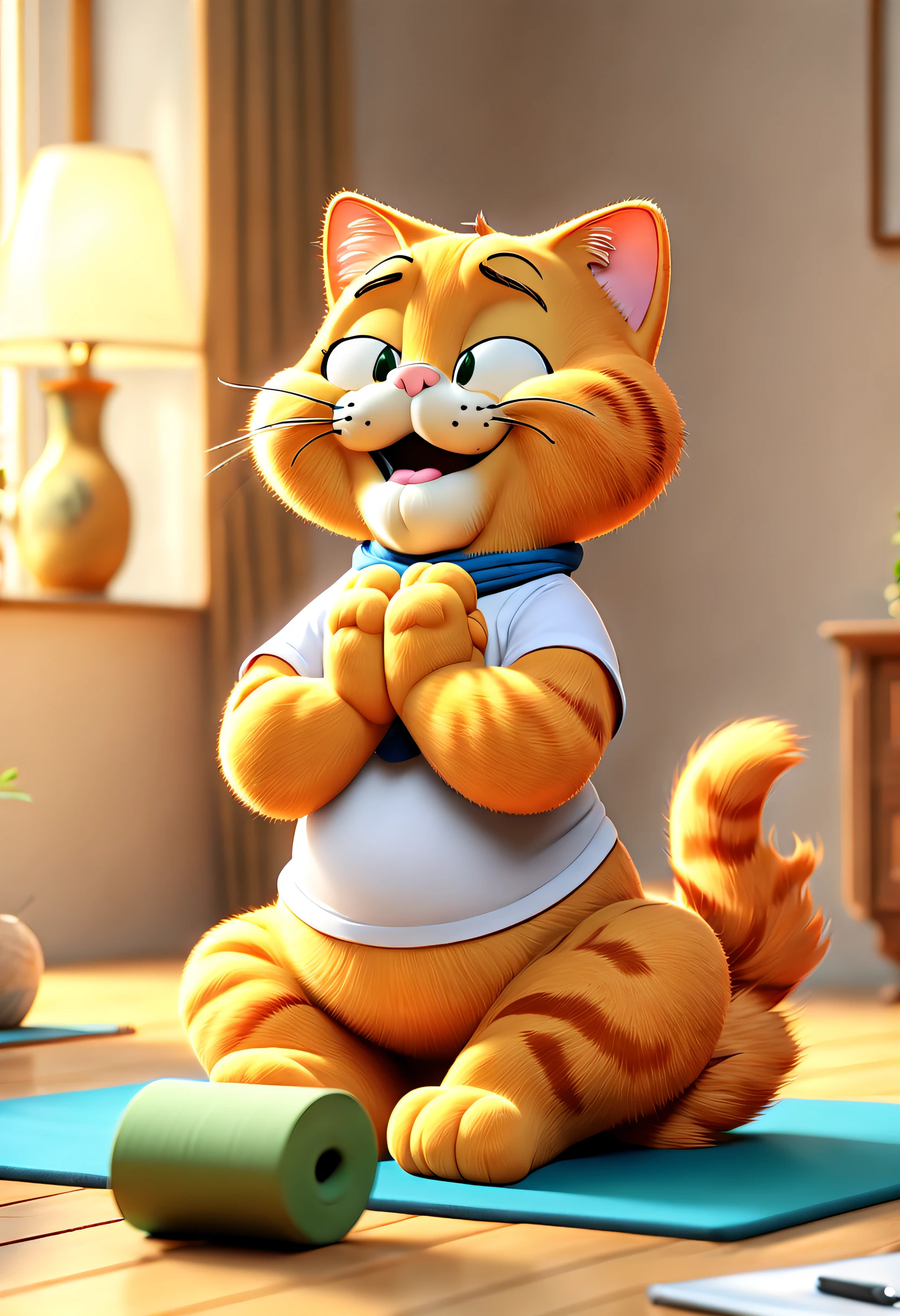 tmasterpiece， Best quality， （VerydetailedCG），（8k wallpaper）， （Best quality）， （Best Best Illustration），Garfield is practicing various yoga poses，Upward dog