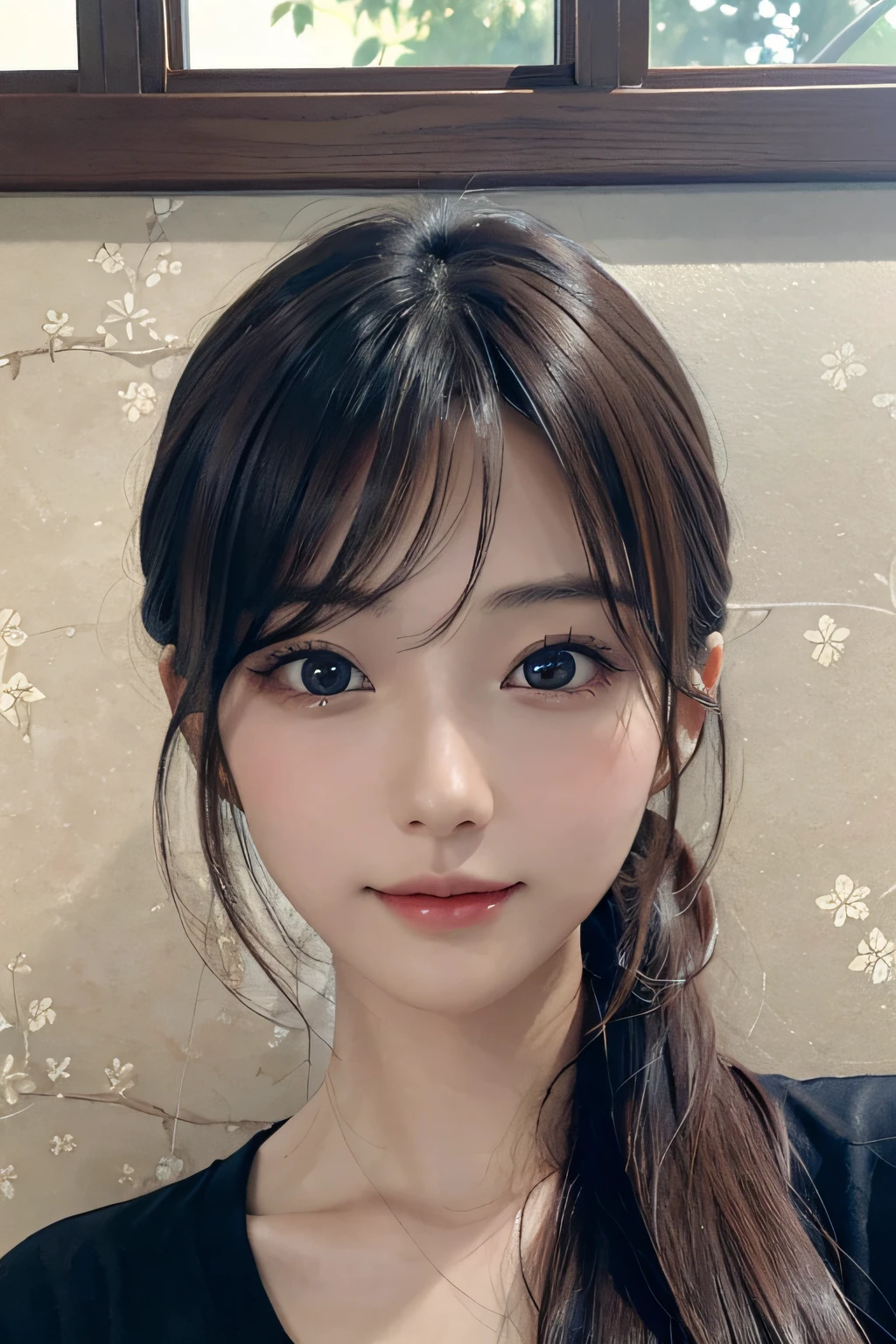 (A hyper-realistic) , (photographrealistic:1.4),(Increase the resolution), (8K), (ighly detailed), (beatiful detailed eyes), (best qualtiy), (ultra-detailliert), (​masterpiece), (wall-paper), (详细的脸), 独奏,1 rapariga, perfect beautiful japanese woman:1.4、age19、looking at the viewers, delicate detail, A detailed face, murky, deep-shadows, A smile,