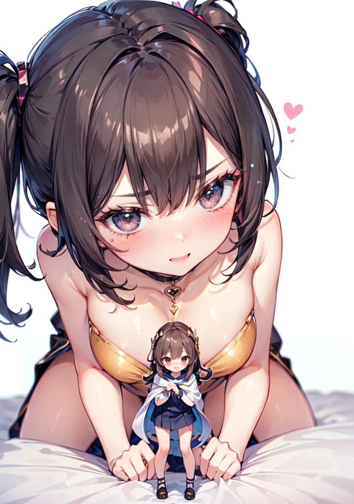 (2girls:1.3), (giantess:1.2), (height_difference:1.5), (size_difference:1.3), theme-castle, minigirl on a bed in front of the breasts of a giantess, a minigirl on a bed in front of the breasts of a giantess
a giantess, blunt bangs, brown_skinned, :3, angry, breasts, happy, naked, below view, from below, cleavage, laying down, sitting, back of head, backside, (blanket:1.2),
AND (minigirl:1.7) long hair, (rear_end closeup: 1.4), (A high resolution,ultra-delicate,best quality, masterpiece, Best quality at best), NFSW, absurderes, high resolution, ((best quality)), ((ultra-detailed)), beautiful face, (shiny_skin:1.2),