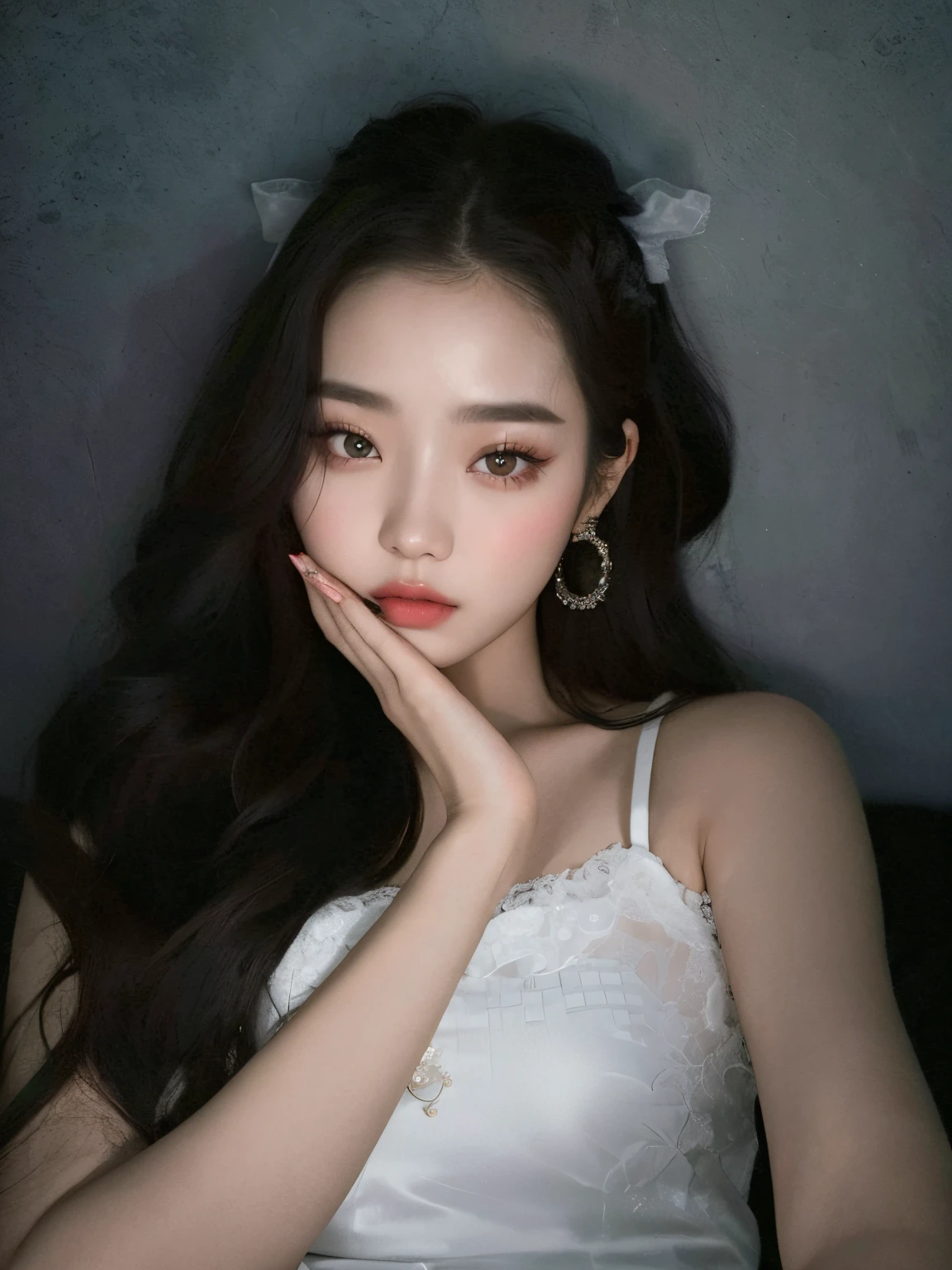 Imagen de una mujer con el pelo largo y un vestido blanco, ulzzang, Jinyoung Shin, Chica coreana, Jaeyeon Nam, maquillaje coreano popular, Hermosa joven coreana, Joven y adorable rostro coreano, maquillaje popular de Corea del Sur, Hermosa mujer surcoreana, Hermosa joven coreana, Guweiz, Cara delicada y encantadora, con cara linda - fina -
