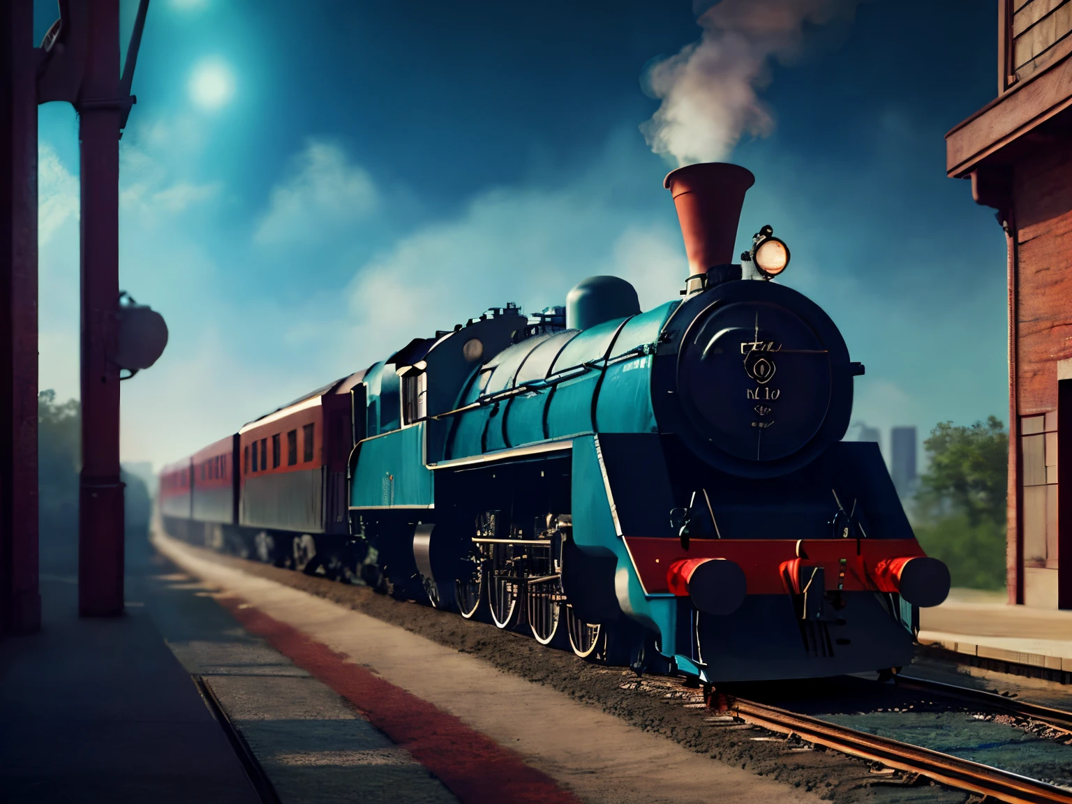 Fifties, trains，steampunc, The beautiful, 城市, concept-art, painting of a, fanciful, 4K, hyper HD, high qulity, hot topics at artstation headquarters, 8k ultra high definition, Studio quality, ultra real photo, max detail, massive scale, Post-processing, actual, photo-realism, Photoshop, photography of, ray traycing, Render by Octane