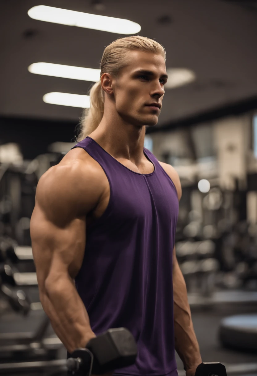 Aemond is seen in his family's opulent gym, fiercely training alongside his best friend Criston.,original,He is tall and fit. He has muscles but is thin. He is in his late twenties. He has long blonde hair and a violet eye. His other eye is prosthetic. He often wears black casual clothes. He is a man.