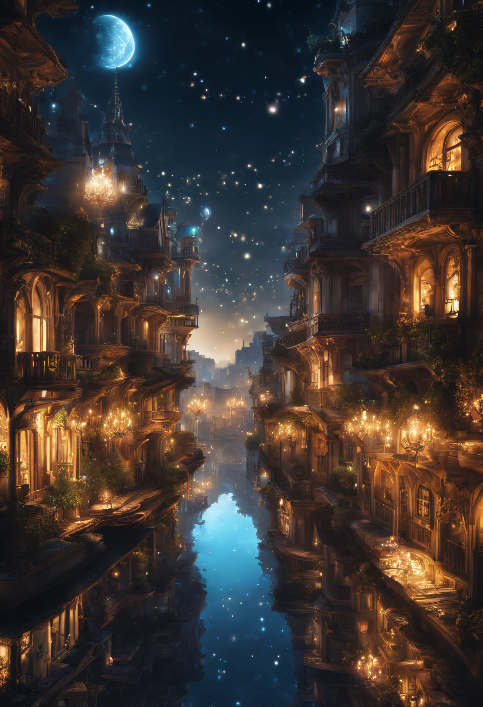 horizontal, magical city, beautiful, shiny