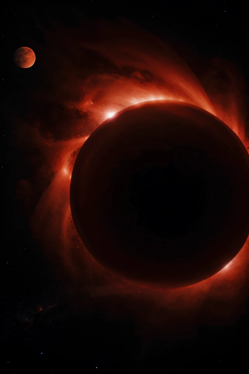 Red space, vivid colors, red moon, cosmo, red fire, dark background