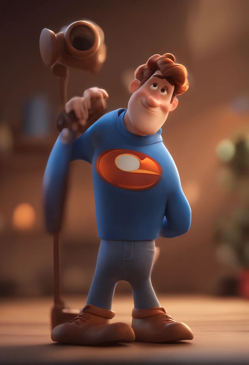 Cartoon character of a thin man in jeans and a blue shirt, um personagem animado, Caractere estilizado, animation style rendering, 3D estilizado, Arnold Maya render, 3 d render stylized, toon render keyshot, Personagem 3D, Personagem 3D, 3d rendering stylized, 3 d character render, personagem de desenho animado, Personagem de close up, Pose de personagem, (Estilo Pixar) (master part:1.2) (Bokeh) (best quality) (pele detalhada) (textura detalhada) (8k) (argila) (Cinematic lighting) (foco nítido,Senta e vaza a parte superior do corpo