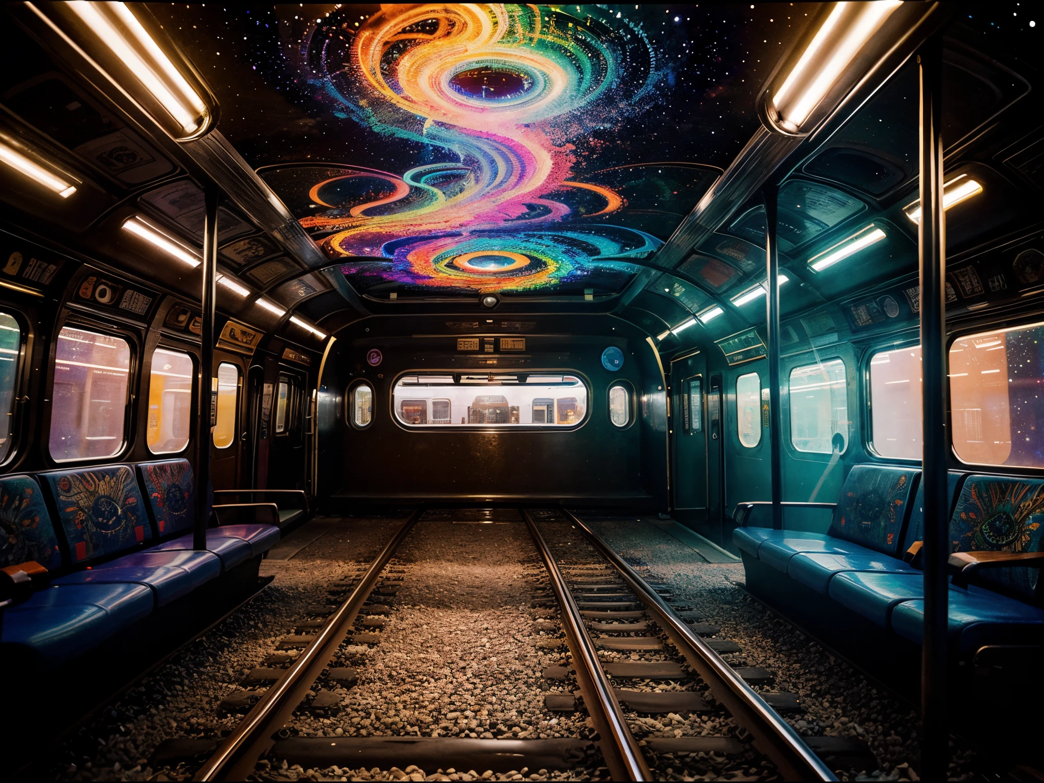 The train rushes through time and space, psychedelic art, digital arts, Intricate, mysteriously, is beautiful, Masterpiece