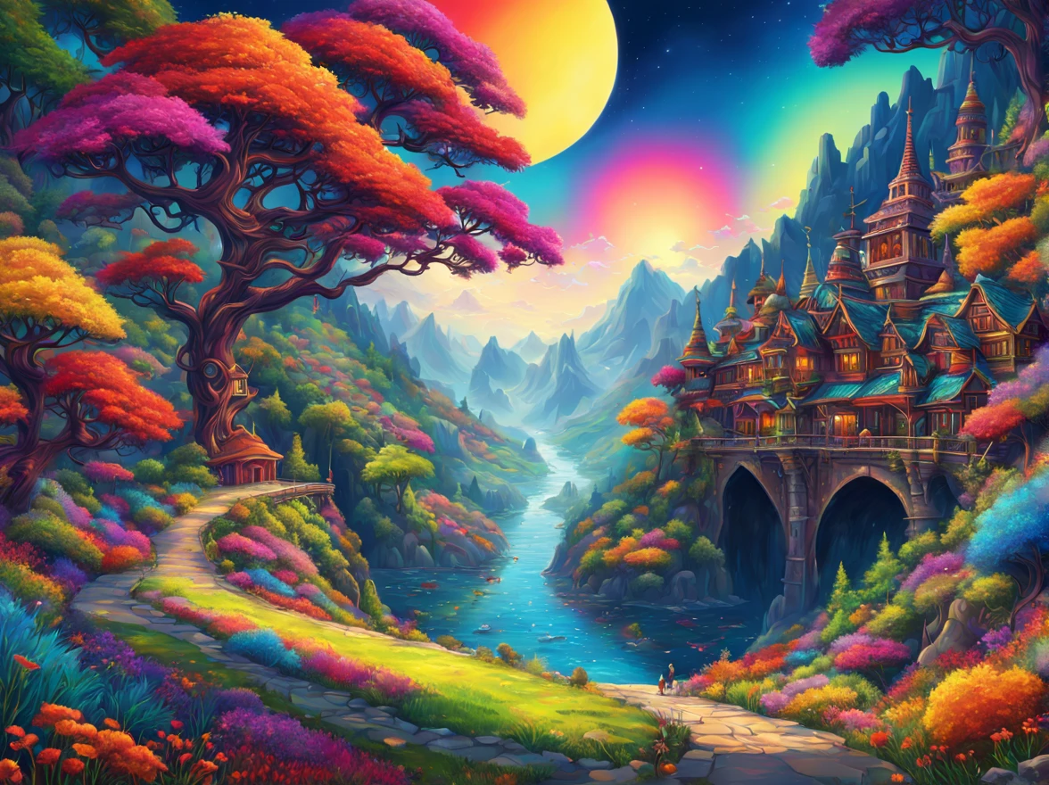 landscape, art by (Akrokan), mesmerizing digital painting, vivid colors, elaborate, breathtaking, chromatic nanotechnology, magnificent, iridescent particles, mesmerizing pattern of kaleidoscopic colors, nanotechnological display, vibrant hues, (detailed:1.4), best quality, particles, digital painting, H!D