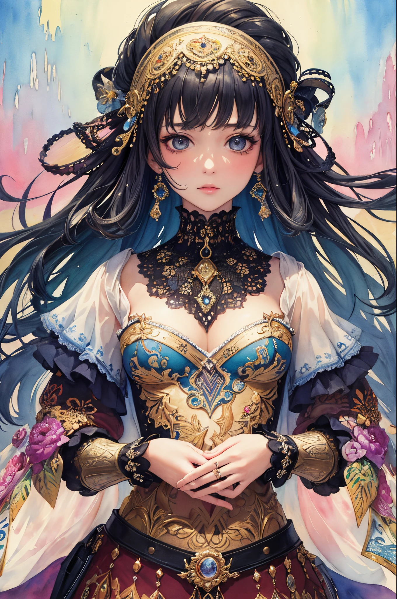 (masterpiece, top quality, best quality, official art, beautiful and aesthetic:1.2), (1girl:1.3), extreme detailed,colorful,highest detailed,(watercolour painting:1.3), optical mixing, playful patterns, lively texture, rich colors, unique visual effect