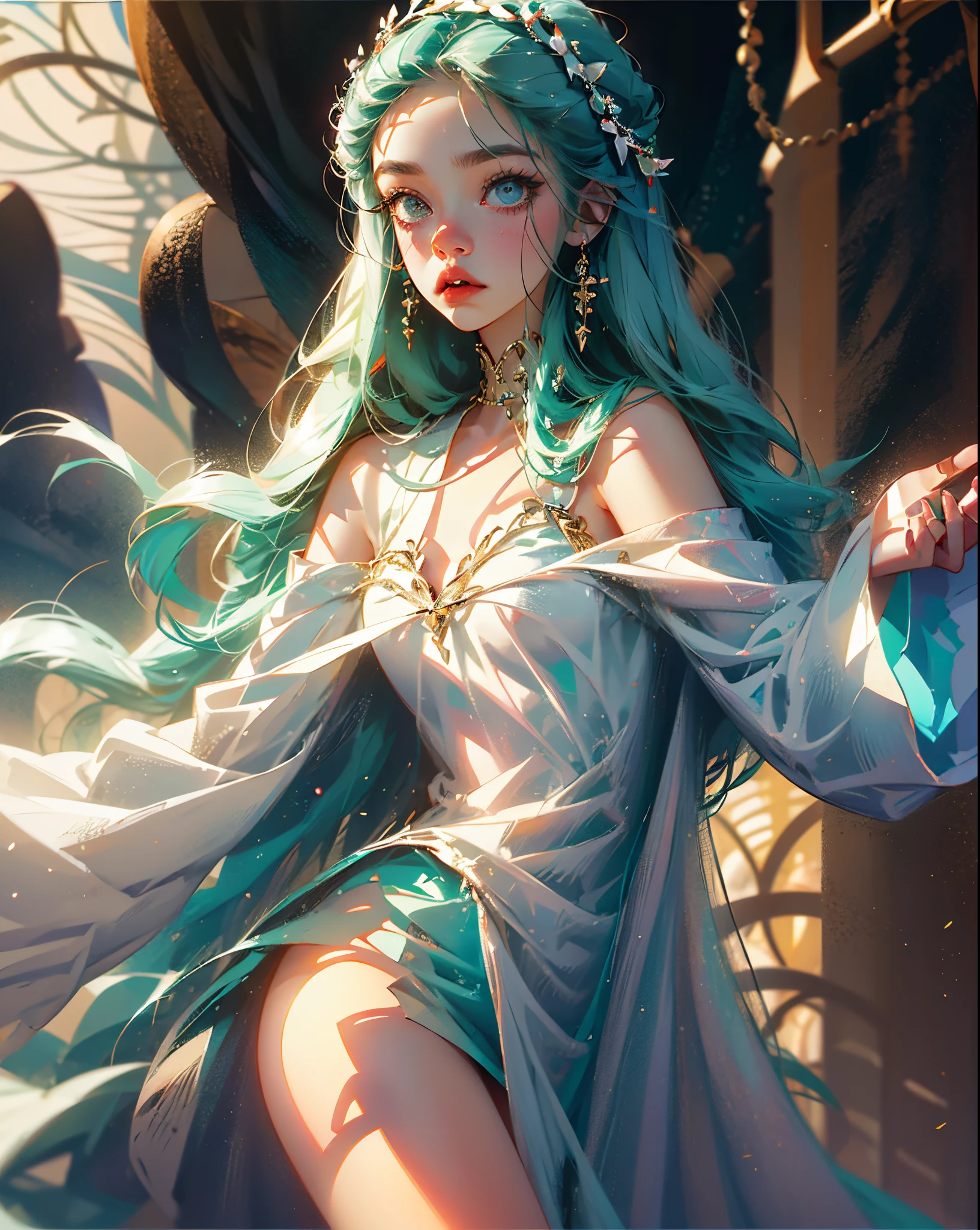 a cute nude korean large-eyed girl, without clothes, slender and small face, very glossy nude skin, looking at viewer, dark moody quality, Fantasy art, digital art, delicate lines and textures, realistic and rich work, magical creatures, fantastic landscapes, work of imaginative motif, purple Long hair and Blue eyes and Little Crown, pointy ears, dark skin happy, solo, full body, standing on mini base, white border, floating, surround ofrose and lily and Hydrangea and gold coin and silver coin, mochi, maximalism, pastel color, sparkle, surrealism, cinematic, vivid, vivid colors, light and shadow, three-dimensional lighting, volumetric lighting, Film light, dynamic lighting, good anatomy, same makeup for both eyes, eyes are bilateral symmetry, Perfect body proportions, Broken Glass effect, no background, stunning, something that even doesn't exist, mythical being, energy, molecular, textures, iridescent and luminescent scales, breathtaking beauty, pure perfection, divine presence, unforgettable, impressive, breathtaking beauty, Volumetric light, auras, rays, vivid colors reflects