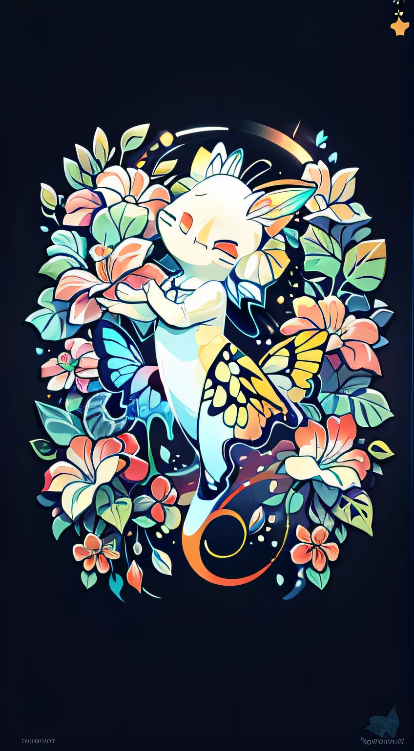 flower, light colors, butterflies, classic design, cute