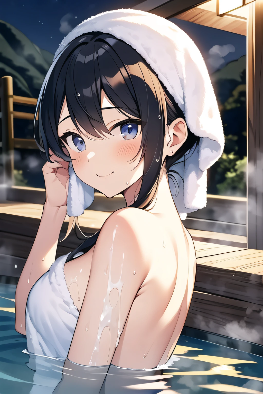 ((masterpiece)), ((best quality)), (ultra-detailed), anime style, bath, a cute girl, 1girl, solo, nude00, ((beautiful eyes)), smile, ((open chest)), ((cute nipples)),