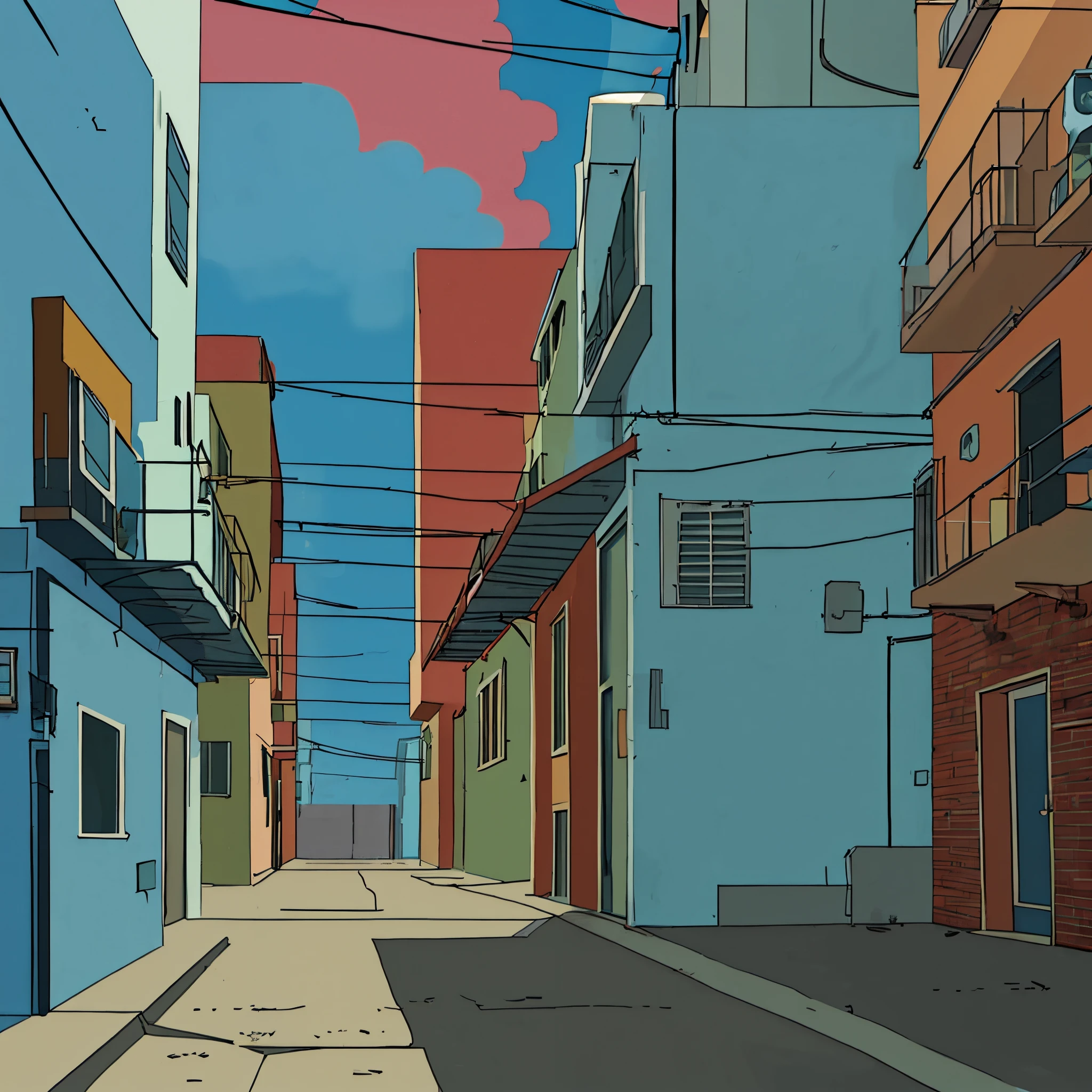 Empty ghetto street, 2d cartoon style