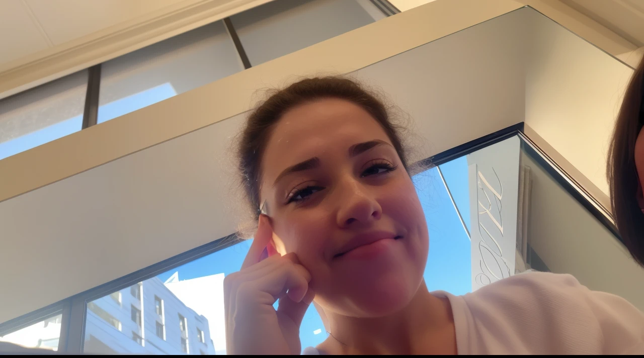 there is a woman that is taking a selfie in front of a mirror, sweaty face, very silly looking, silly face, cute silly face, selfie of a young woman, iphone selfie, without makeup, showing her face, taken in the early 2020s, accidentally taking a selfie, face picture, pouty face, looking to the side off camera