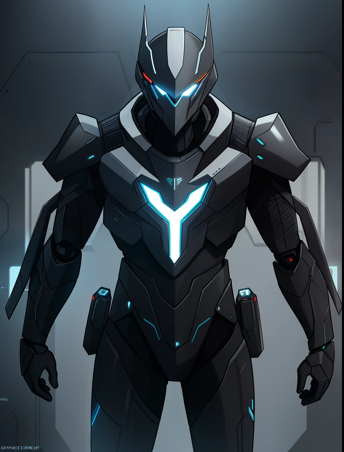 a close up of a man in a futuristic suit with glowing eyes, cyber suit, varia suit, stealth suit, cyber armor, cyber fight armor, cyber armour, crysis nanosuit, streamlined matte black armor, concept armor, futuristic armor, clothed in stealth armor, mecha suit, sleek glowing armor, energetic varia suit, science fiction suit, cool