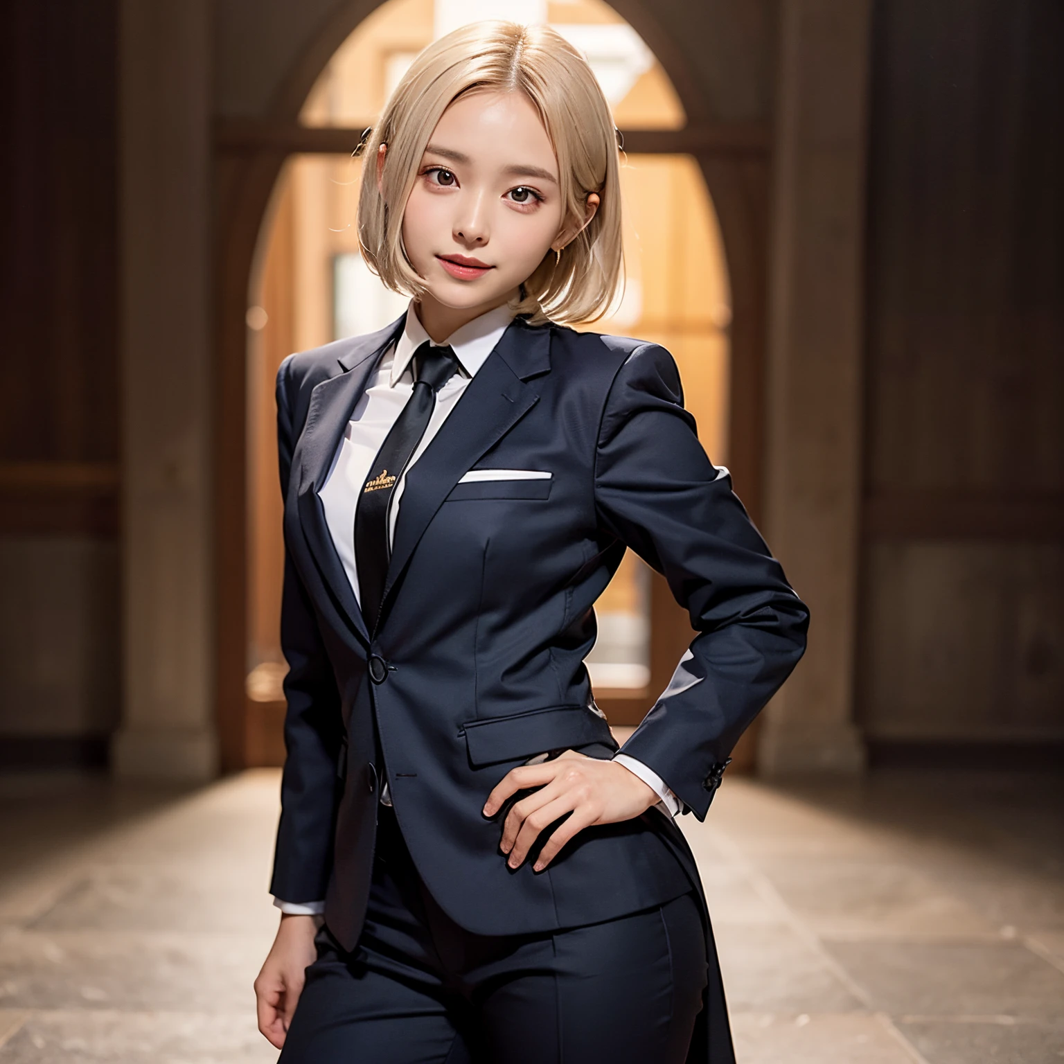 (masutepiece, Best Quality:1.2), 8K, Official art, Full body photo, full body Esbian、Fashionable background、luxurious backdrop、Emma fastening her tie.trouser、Cute smile、cute face、Suits、A dark-haired、years、small tits、A delightful、A smile、unbelievable Ridiculous, (Upper body, Gray suit:Cute Tie 1.4), Beautiful Girl, Pretty Face, arching back down, cute butt、Gold hair ornament on hair、Wearing a cute suit、close up, Wearing a suit, Short sleeve, gardenia, violaceaess, Teen,, Looking at Viewer, Film grain, chromatic abberation, Sharp Focus, face lights, Dynamic lighting, Cinematic lighting, Eyes and faces with detailed, Bokeh background, (Tie with Emma written on it、1 copy:1.2)