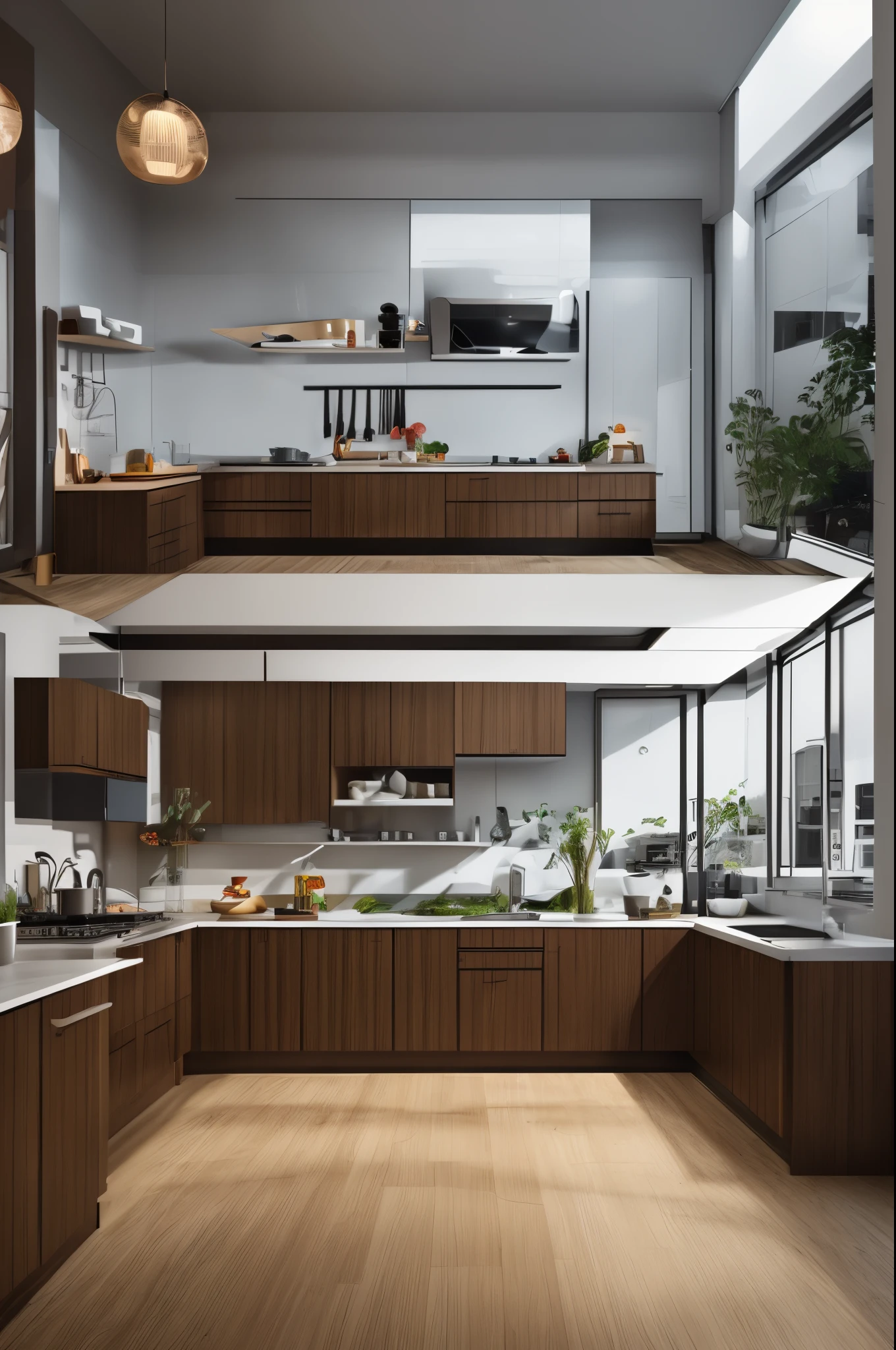 view of the high-tech kitchen, with furniture of the future, 真实感, 8K, dslr