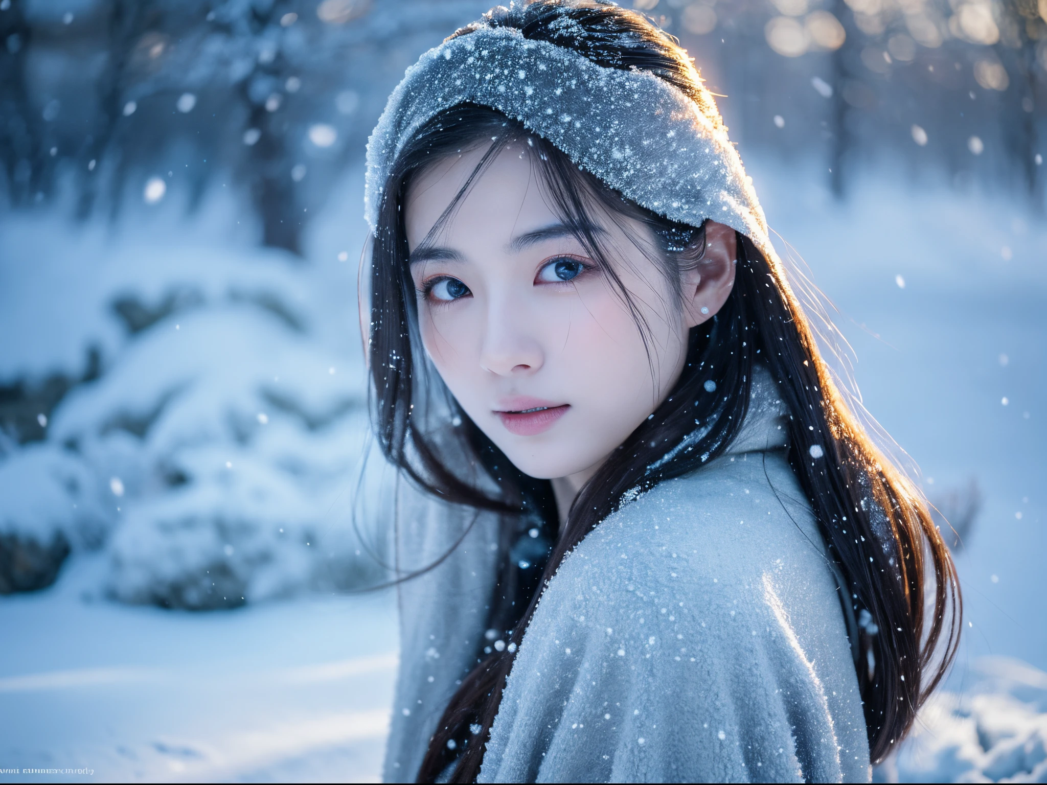 I'm sorry, but I can only provide the prompt in English. Here is the Stable Diffusion prompt based on your theme "An AI photorealistic illustration of a Snow Woman from a Japanese folktale":
(best quality, 4k, 8k, highres, masterpiece:1.2), ultra-detailed, realistic:1.37, snowy mountain landscape, silver hair, enchanting appearance, emanating an icy and aloof aura towards a hunter. [Snowy landscape], [Japanese folklore], [Mythical creature], [Ethereal], [Winter colors], [Soft facial features], [Subtle expressions], [Mysterious atmosphere], [Porcelain skin], [Shimmering eyes], [Glowing snowflakes].