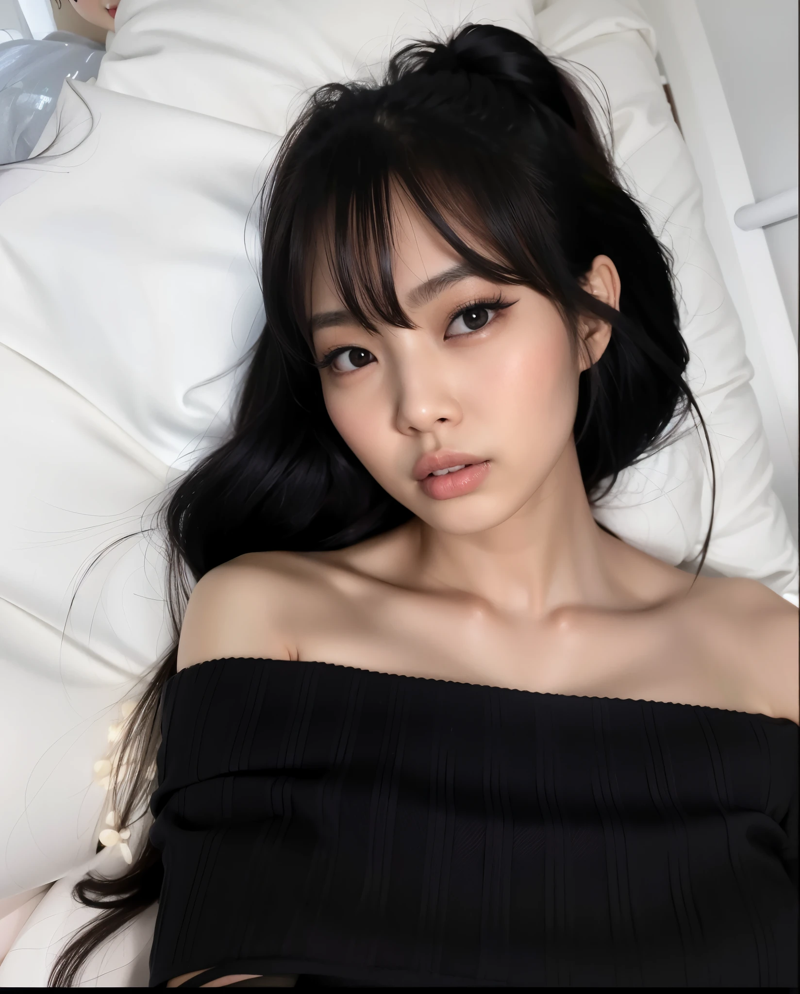 Asian woman lying on bed with long black hair, Wenfei Ye, Sha Xi, young cute wan asian face, Xision Wu, Mulher sul-coreana bonita, Beautiful Asian girl, 19-year-old girl, Xintong Chen, Ulzzang, ****** coreana, Realistic. Cheng Yi, gorgeous chinese model, linda mulher coreana jovem, selfie