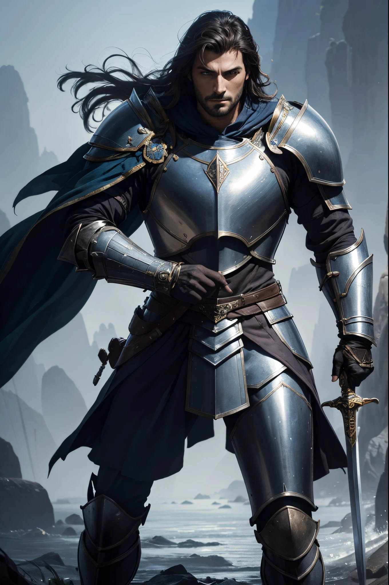 Alafed image of a man in armor with a sword, Super handsome,Paladin,William H.. Pongilppi, Arsen Lupin as Paladin, wojtek fus, andreas rocha and john howe, ArtGerm Craig Mullins, ArtgermとCraig Mullins, Fantasy warriors in full armor, Attractive man in armor, silvain sarrailh, Malepaladin,Beautiful expression,