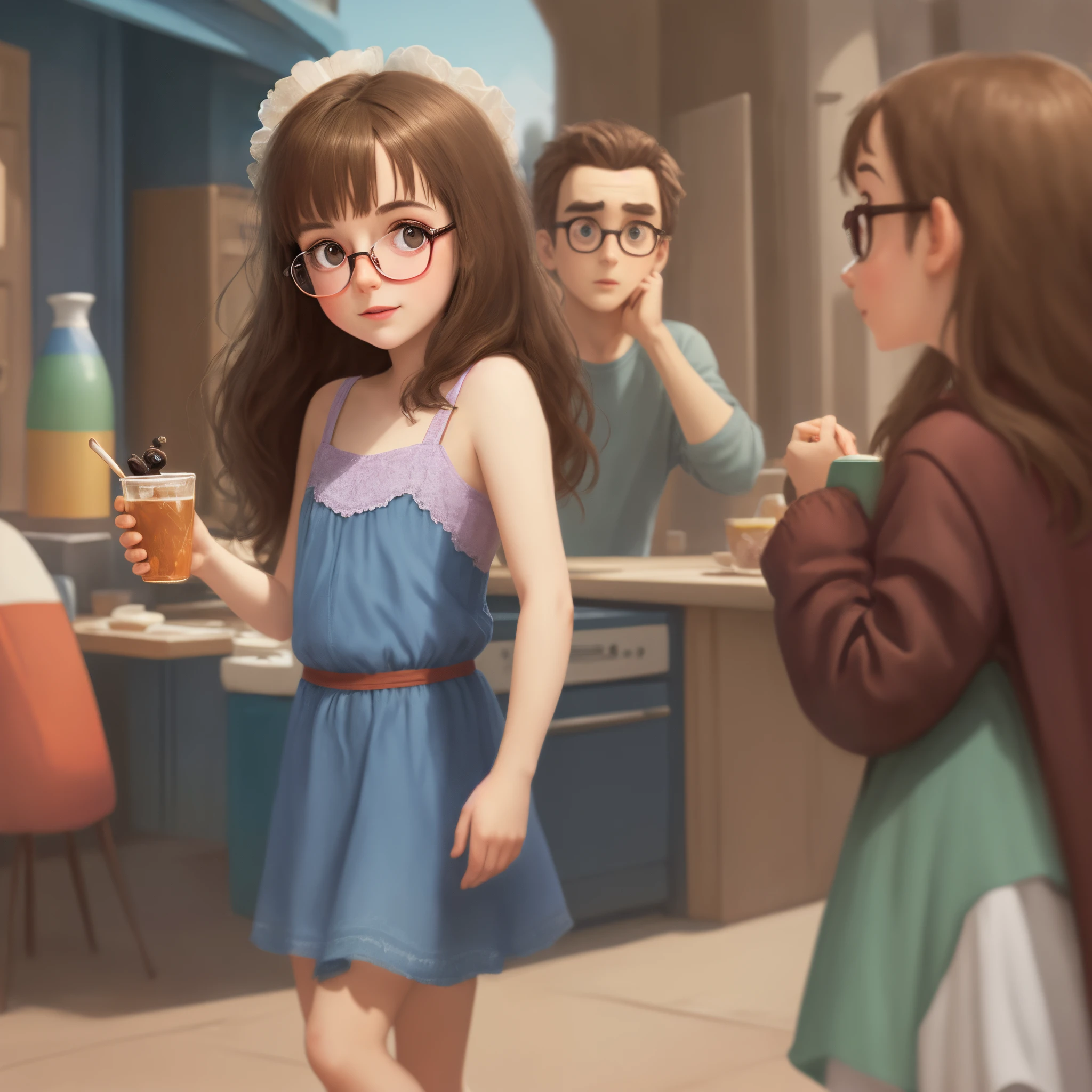 Brunete girl with glases, pixar.