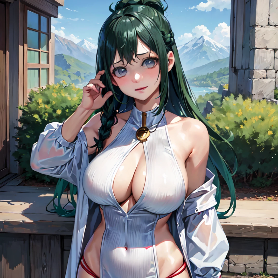 Anko midoriya,ultra detalhe, high resolution, ultra detalhado, best quality, Amazing, Qualidade Superior, 1Mulher, Posar, Dwarf, Female dwarf, fantasia, plaits, corpulento, tipo de corpo largo, seios grandes, Seios enormes, breasts larger than the head, quadris largos, curto, Pilha curta, mountain dwarf, Pants, janela do peito, cabelos pretos longos, braided hair, 5 feet tall, altura curta, sexy, grosso, musculoso, seios, Peitos grandes, peitos grandes, peitos enormes, peitos maiores, Corpo robusto, corpo largo, buxom, agachamento, corpo largo